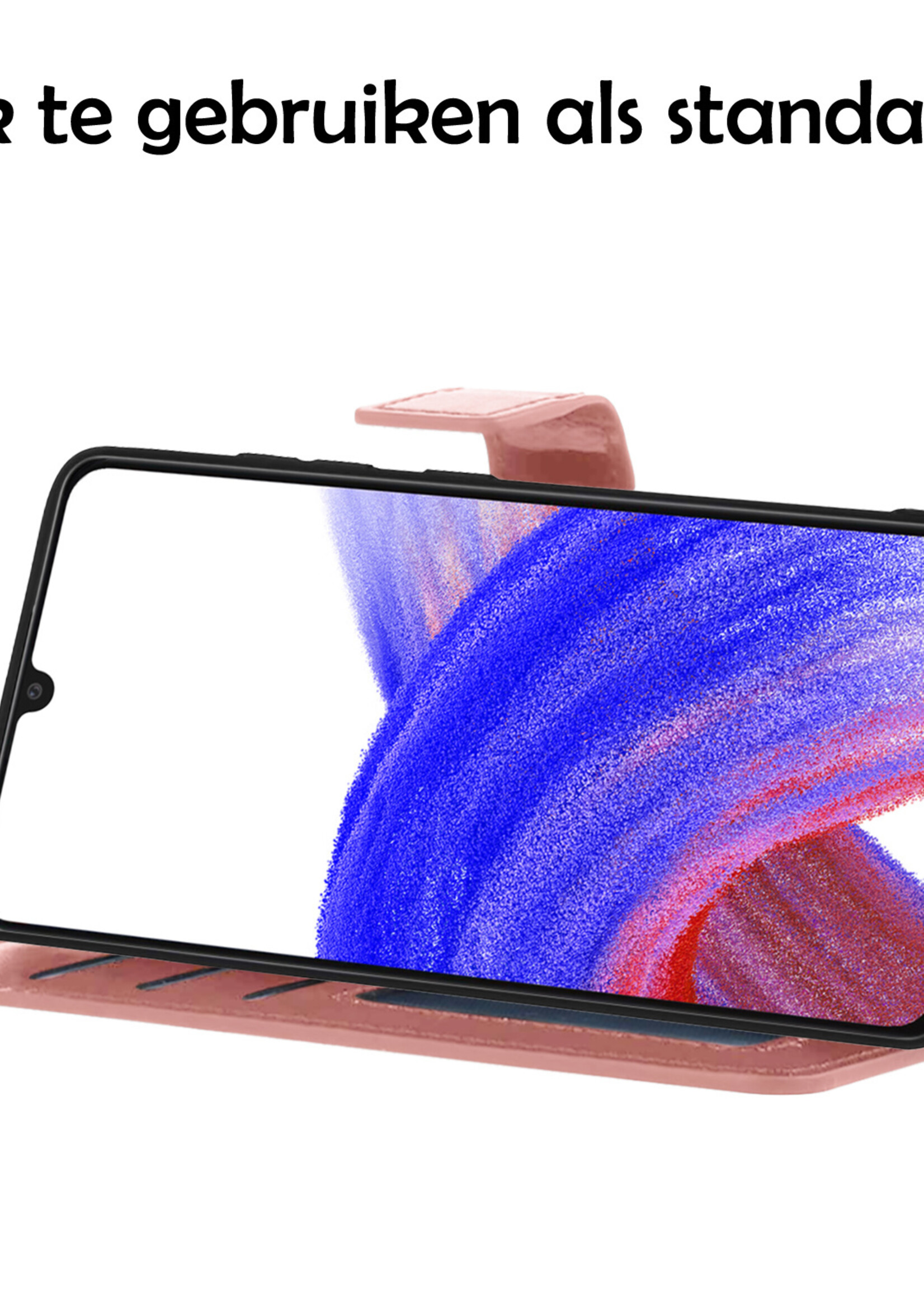 LUQ Hoesje Geschikt voor Samsung A33 Hoesje Book Case Hoes Wallet Cover - Hoes Geschikt voor Samsung Galaxy A33 Hoesje Bookcase Hoes - Rosé goud