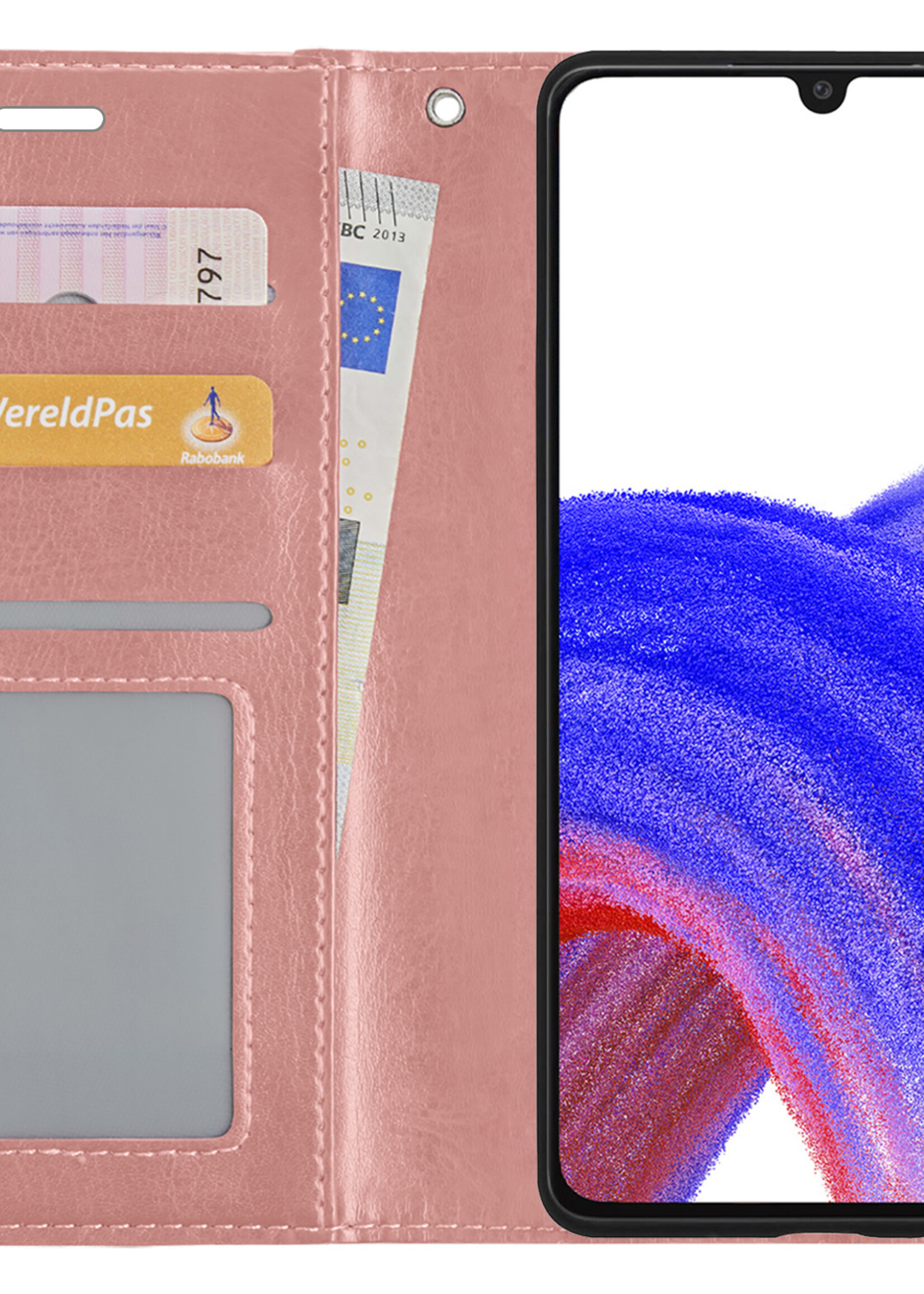 LUQ Hoesje Geschikt voor Samsung A33 Hoesje Book Case Hoes Wallet Cover - Hoes Geschikt voor Samsung Galaxy A33 Hoesje Bookcase Hoes - Rosé goud