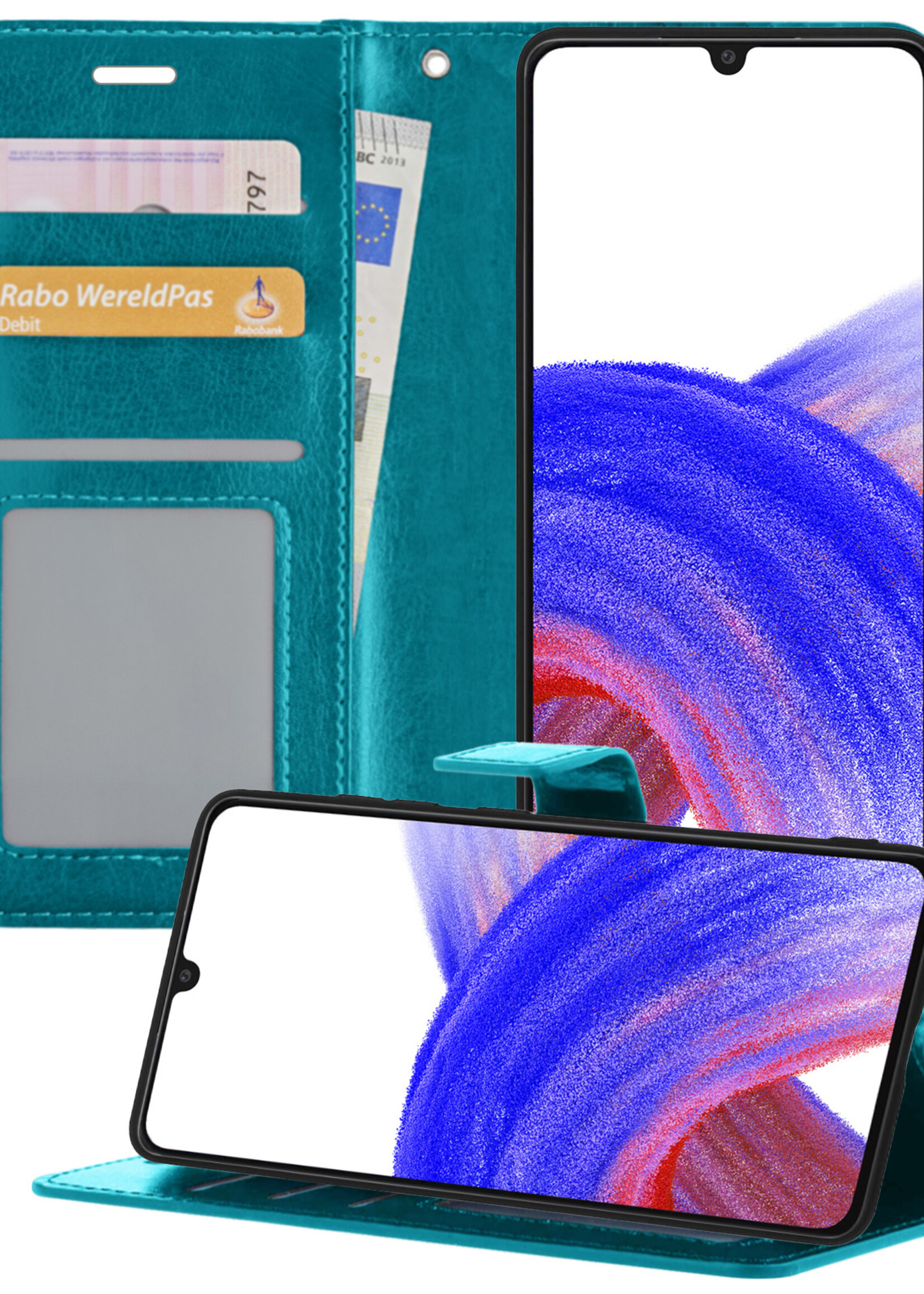 LUQ Hoesje Geschikt voor Samsung A33 Hoesje Book Case Hoes Wallet Cover - Hoes Geschikt voor Samsung Galaxy A33 Hoesje Bookcase Hoes - Turquoise