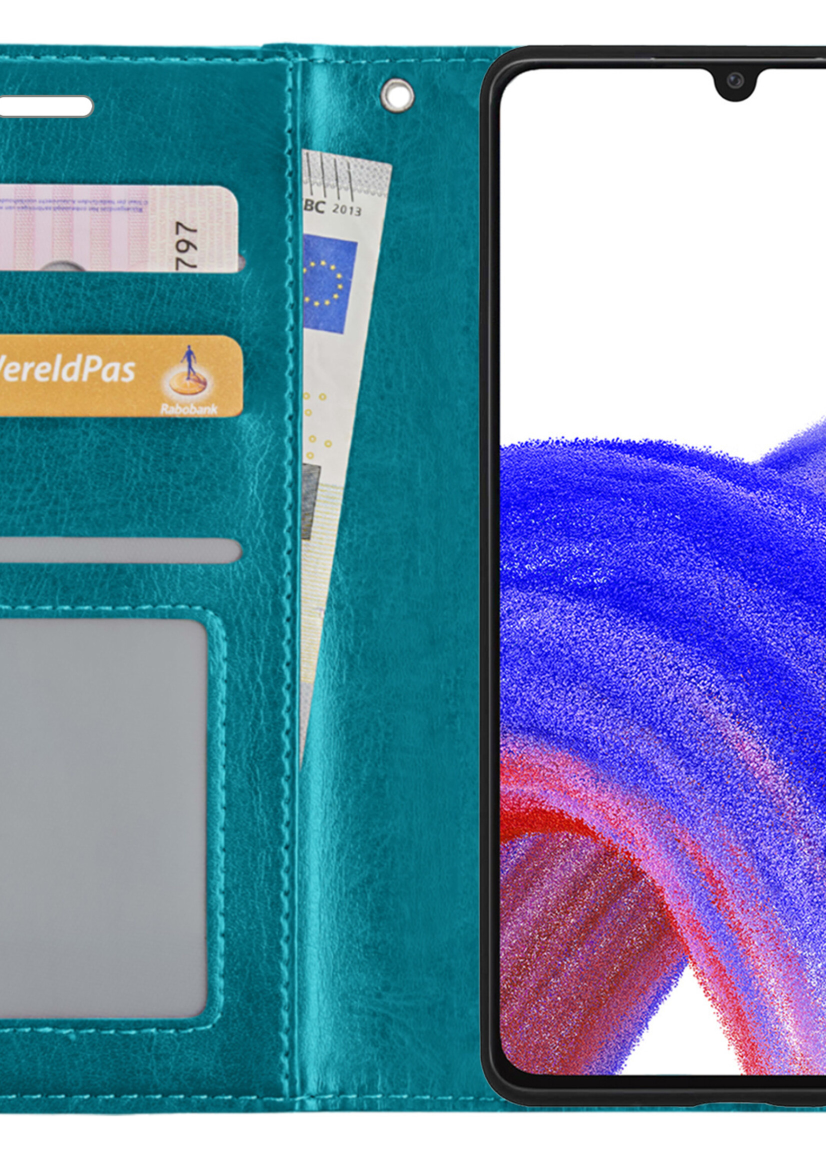 LUQ Hoesje Geschikt voor Samsung A33 Hoesje Book Case Hoes Wallet Cover - Hoes Geschikt voor Samsung Galaxy A33 Hoesje Bookcase Hoes - Turquoise