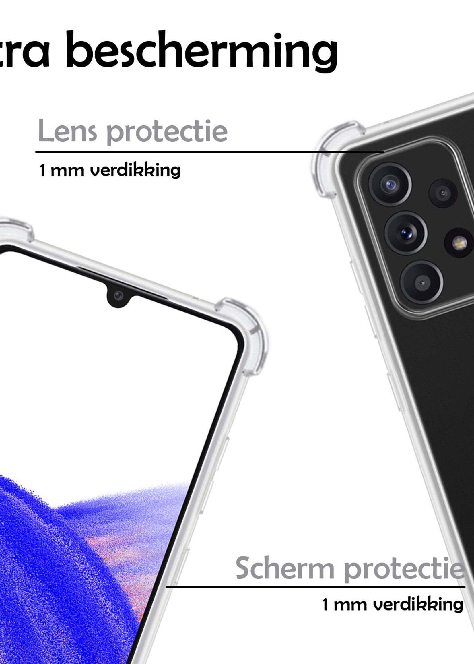 LUQ Hoesje Geschikt voor Samsung A33 Hoesje Shockproof Case Siliconen Met Screenprotector - Hoes Geschikt voor Samsung Galaxy A33 Hoes Cover Siliconen - Transparant