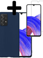 LUQ Samsung Galaxy A33 Hoesje Siliconen Met Screenprotector - Donkerblauw