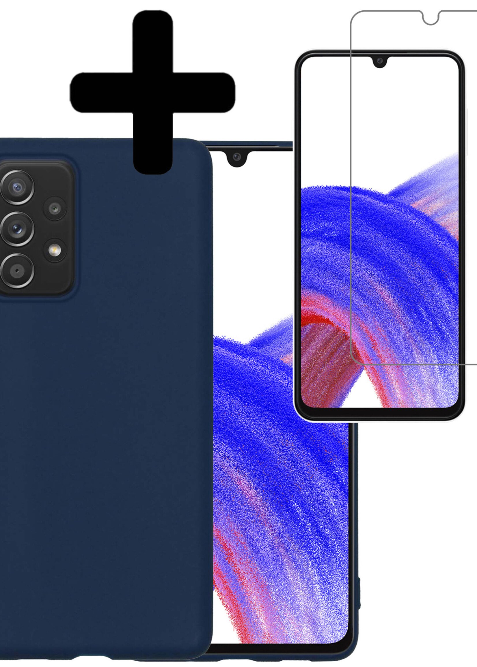 LUQ Hoesje Geschikt voor Samsung A33 Hoesje Siliconen Case Met Screenprotector - Hoes Geschikt voor Samsung Galaxy A33 Hoes Siliconen - Donkerblauw