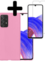LUQ LUQ Samsung Galaxy A33 Hoesje Siliconen Met Screenprotector - Lichtroze