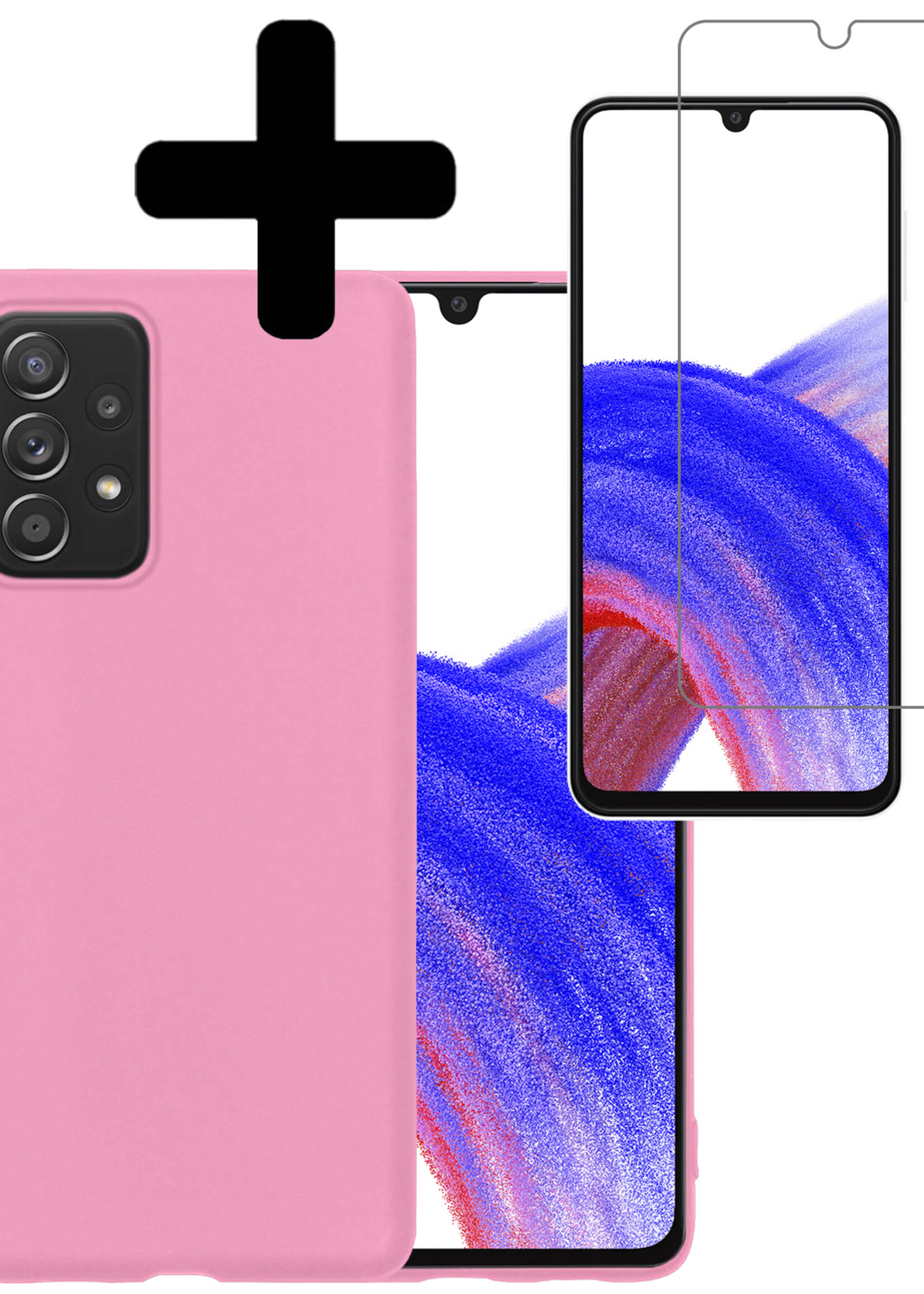 LUQ Hoesje Geschikt voor Samsung A33 Hoesje Siliconen Case Met Screenprotector - Hoes Geschikt voor Samsung Galaxy A33 Hoes Siliconen - Lichtroze