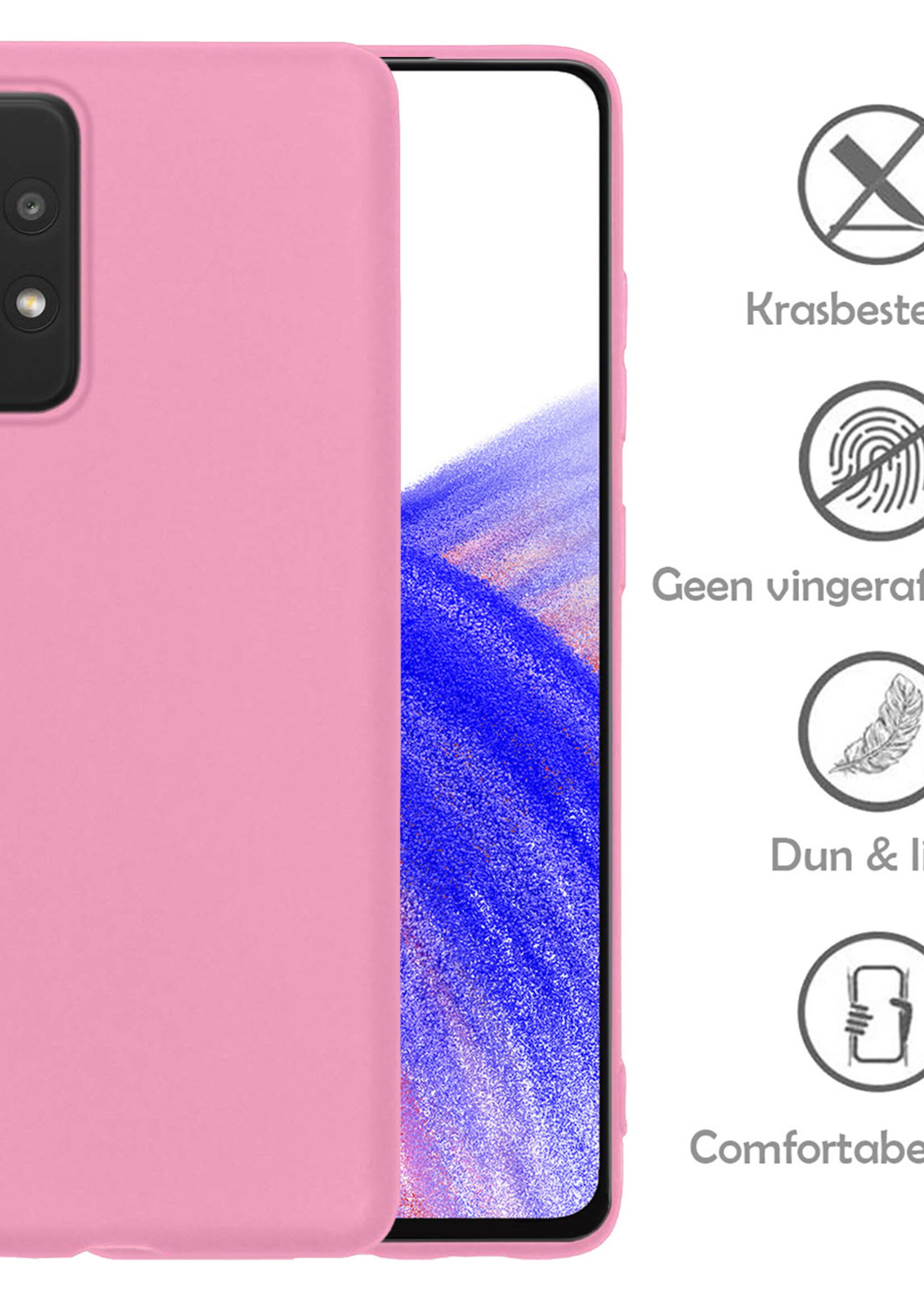 LUQ Hoesje Geschikt voor Samsung A33 Hoesje Siliconen Case Met Screenprotector - Hoes Geschikt voor Samsung Galaxy A33 Hoes Siliconen - Lichtroze