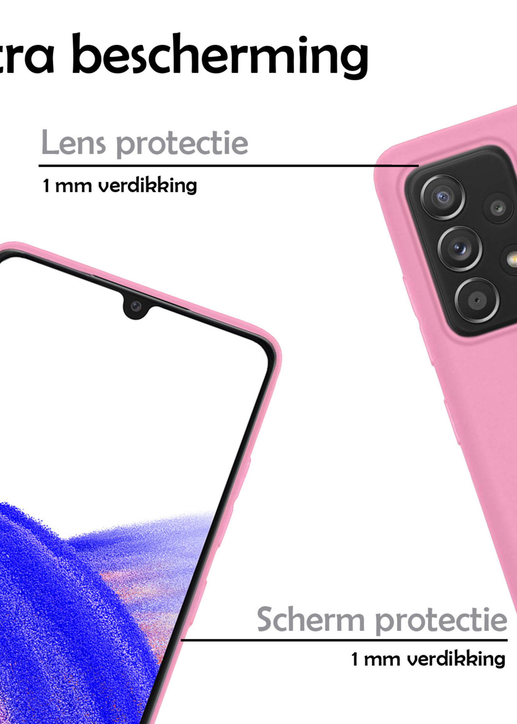Hoesje Geschikt voor Samsung A33 Hoesje Siliconen Case Met Screenprotector - Hoes Geschikt voor Samsung Galaxy A33 Hoes Siliconen - Lichtroze