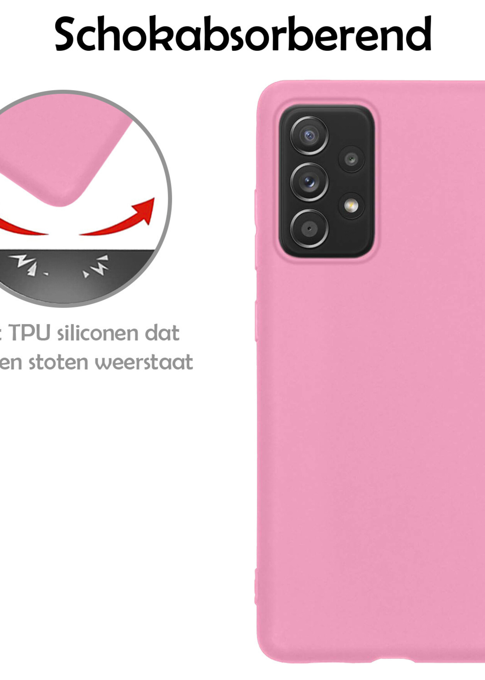 LUQ Hoesje Geschikt voor Samsung A33 Hoesje Siliconen Case Met Screenprotector - Hoes Geschikt voor Samsung Galaxy A33 Hoes Siliconen - Lichtroze