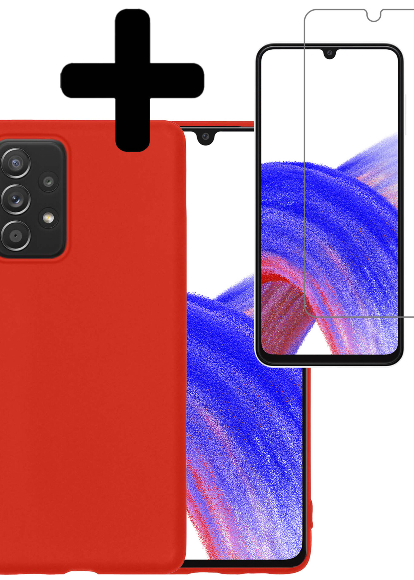 LUQ Hoesje Geschikt voor Samsung A33 Hoesje Siliconen Case Met Screenprotector - Hoes Geschikt voor Samsung Galaxy A33 Hoes Siliconen - Rood