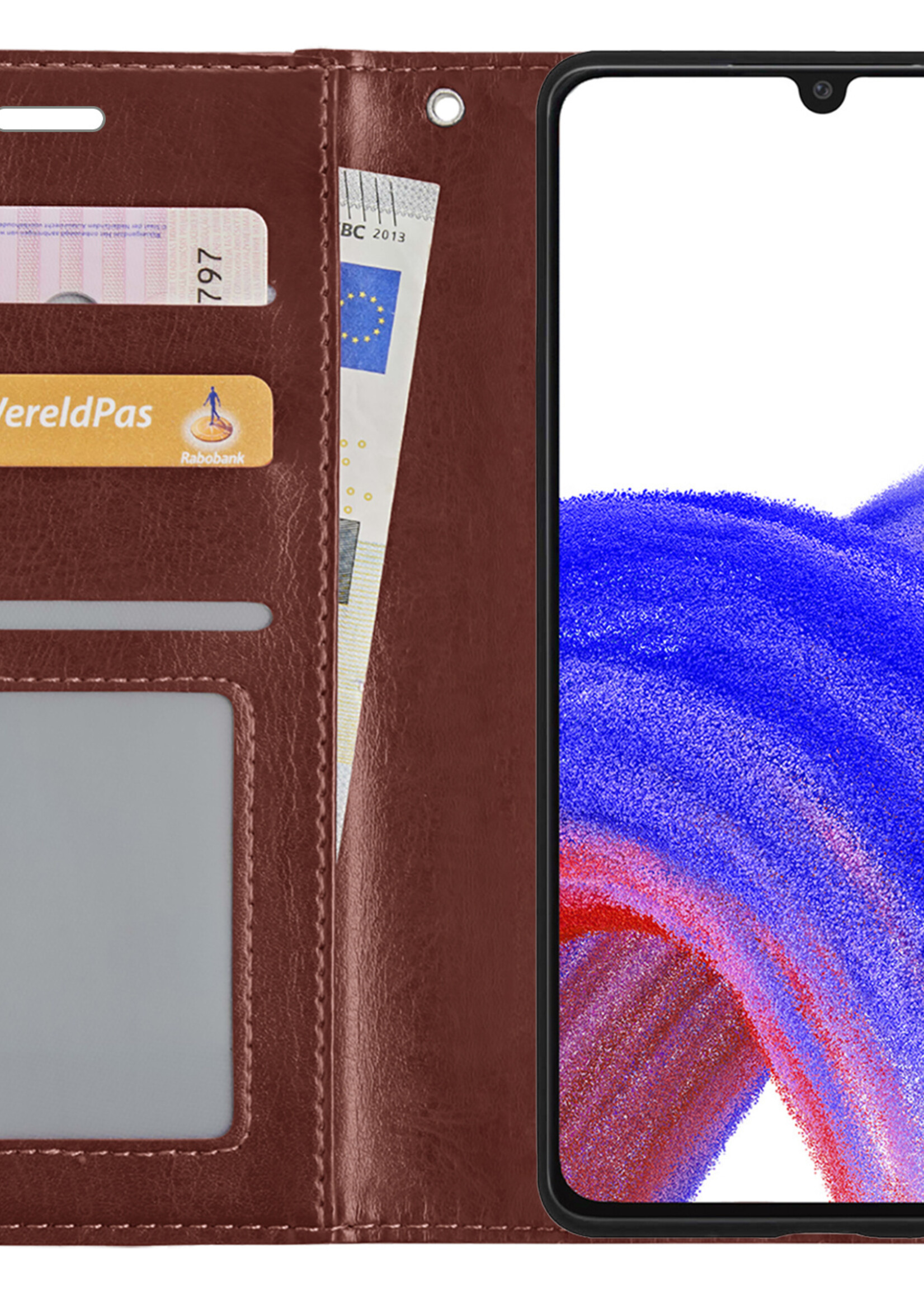 LUQ Hoesje Geschikt voor Samsung A33 Hoesje Book Case Hoes Wallet Cover - Hoes Geschikt voor Samsung Galaxy A33 Hoesje Bookcase Hoes - Bruin