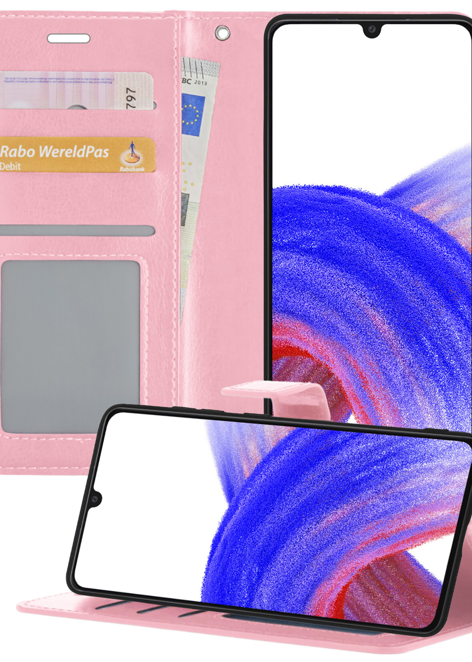 LUQ Hoesje Geschikt voor Samsung A33 Hoesje Book Case Hoes Wallet Cover - Hoes Geschikt voor Samsung Galaxy A33 Hoesje Bookcase Hoes - Lichtroze