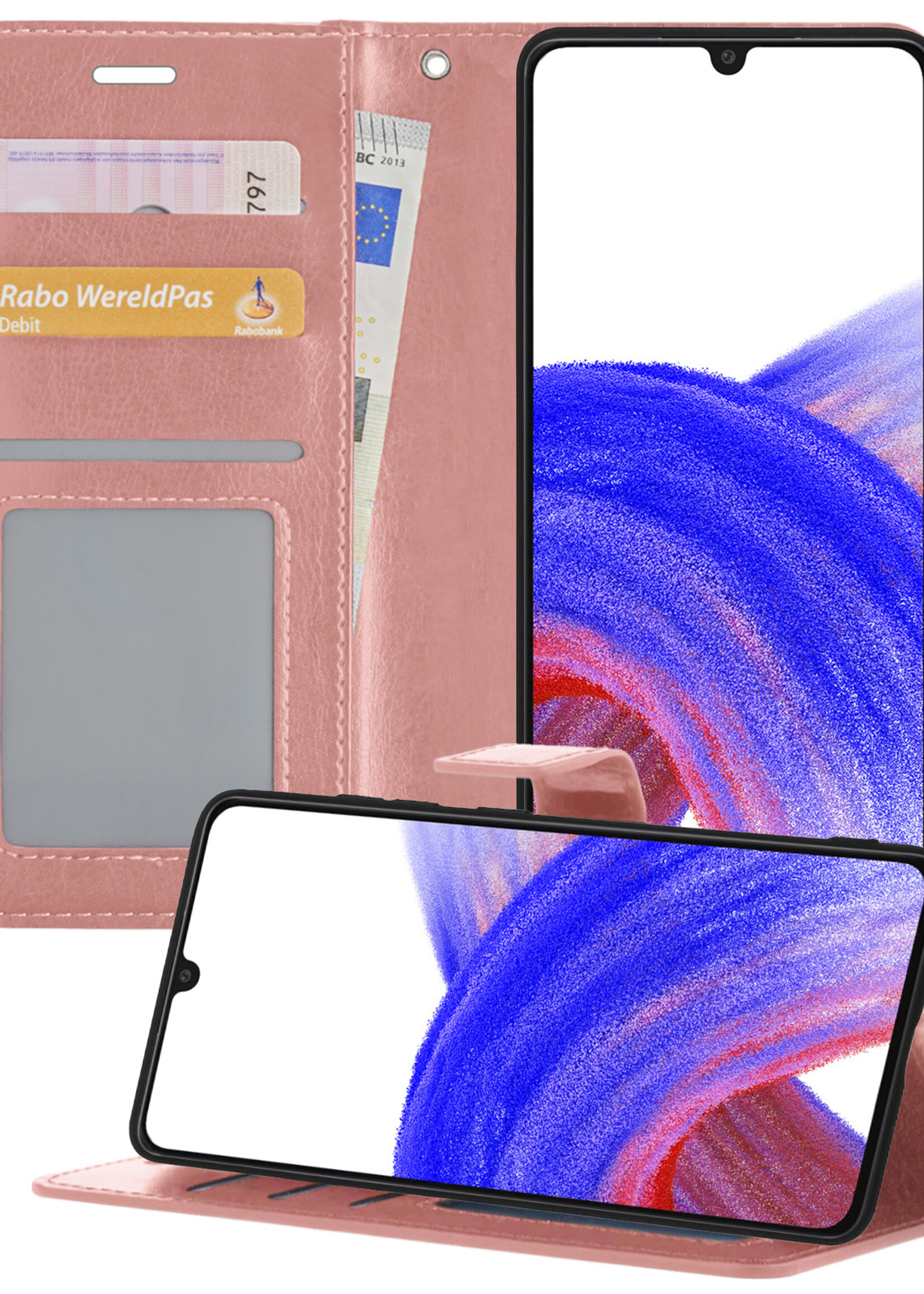 LUQ Hoesje Geschikt voor Samsung A33 Hoesje Book Case Hoes Wallet Cover - Hoes Geschikt voor Samsung Galaxy A33 Hoesje Bookcase Hoes - Rosé goud