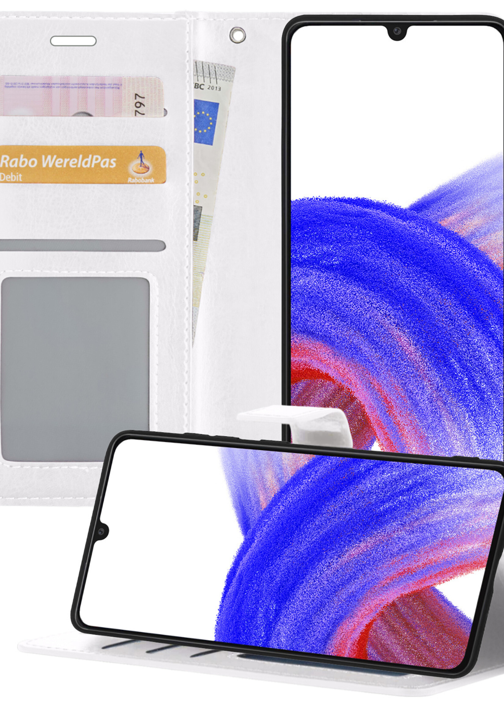LUQ Hoesje Geschikt voor Samsung A33 Hoesje Book Case Hoes Wallet Cover - Hoes Geschikt voor Samsung Galaxy A33 Hoesje Bookcase Hoes - Wit
