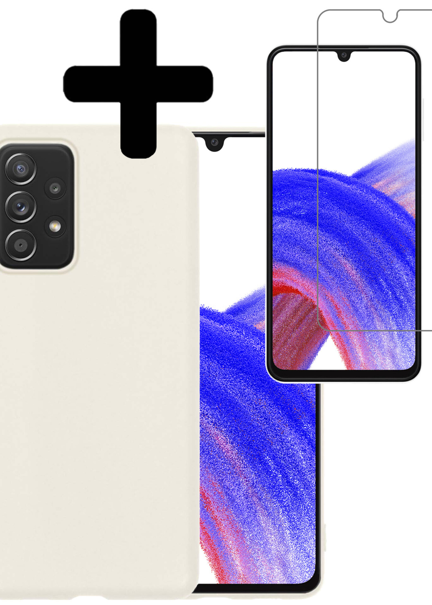 LUQ Hoesje Geschikt voor Samsung A33 Hoesje Siliconen Case Met Screenprotector - Hoes Geschikt voor Samsung Galaxy A33 Hoes Siliconen - Wit