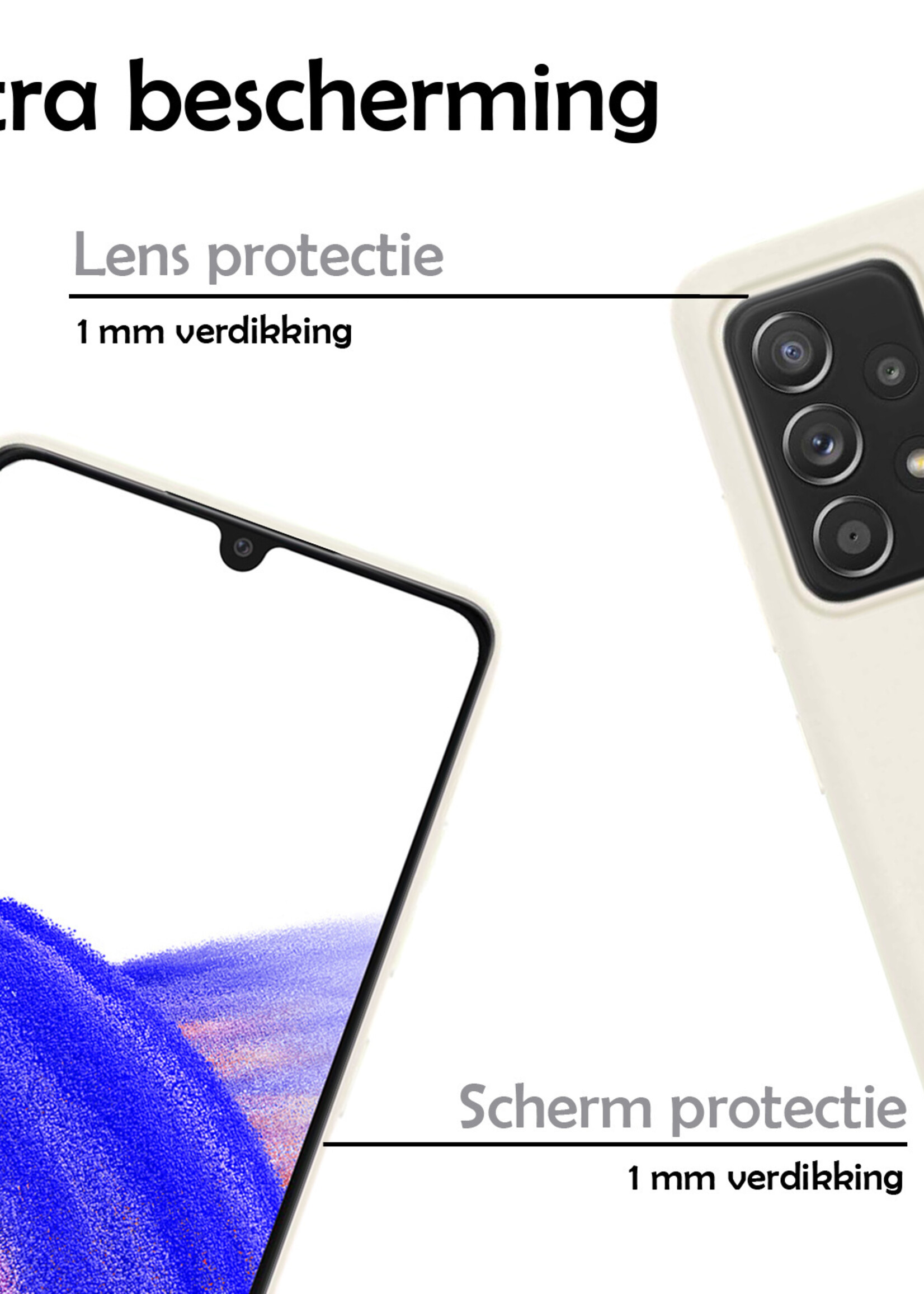 LUQ Hoesje Geschikt voor Samsung A33 Hoesje Siliconen Case Met Screenprotector - Hoes Geschikt voor Samsung Galaxy A33 Hoes Siliconen - Wit