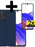 LUQ Samsung Galaxy A33 Hoesje Siliconen Met 2x Screenprotector - Donkerblauw