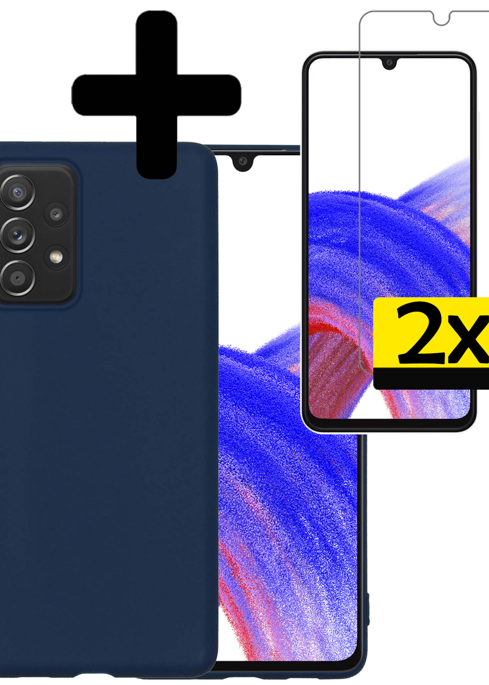 LUQ Hoesje Geschikt voor Samsung A33 Hoesje Siliconen Case Met 2x Screenprotector - Hoes Geschikt voor Samsung Galaxy A33 Hoes Siliconen - Donkerblauw
