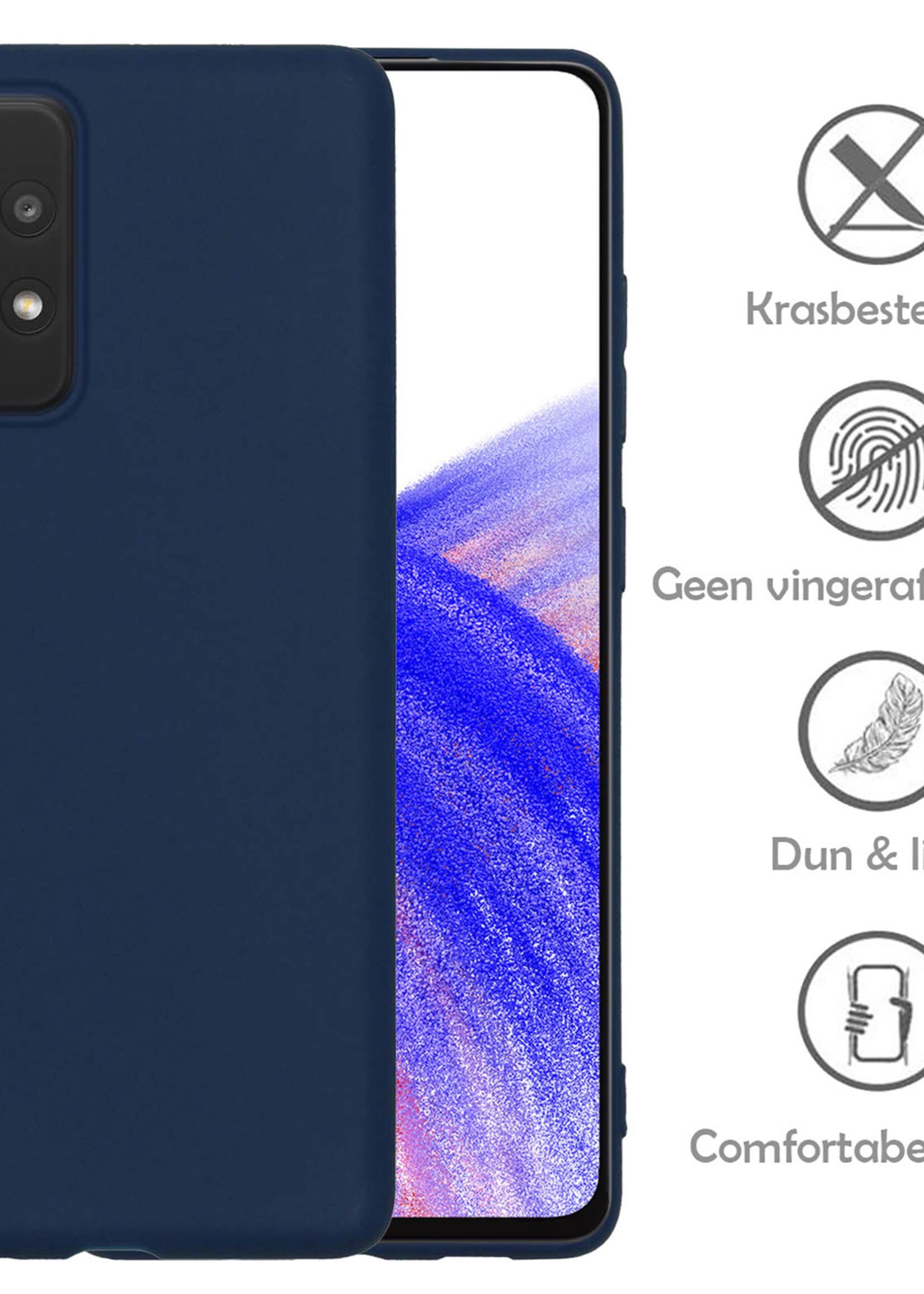 LUQ Hoesje Geschikt voor Samsung A33 Hoesje Siliconen Case Met 2x Screenprotector - Hoes Geschikt voor Samsung Galaxy A33 Hoes Siliconen - Donkerblauw