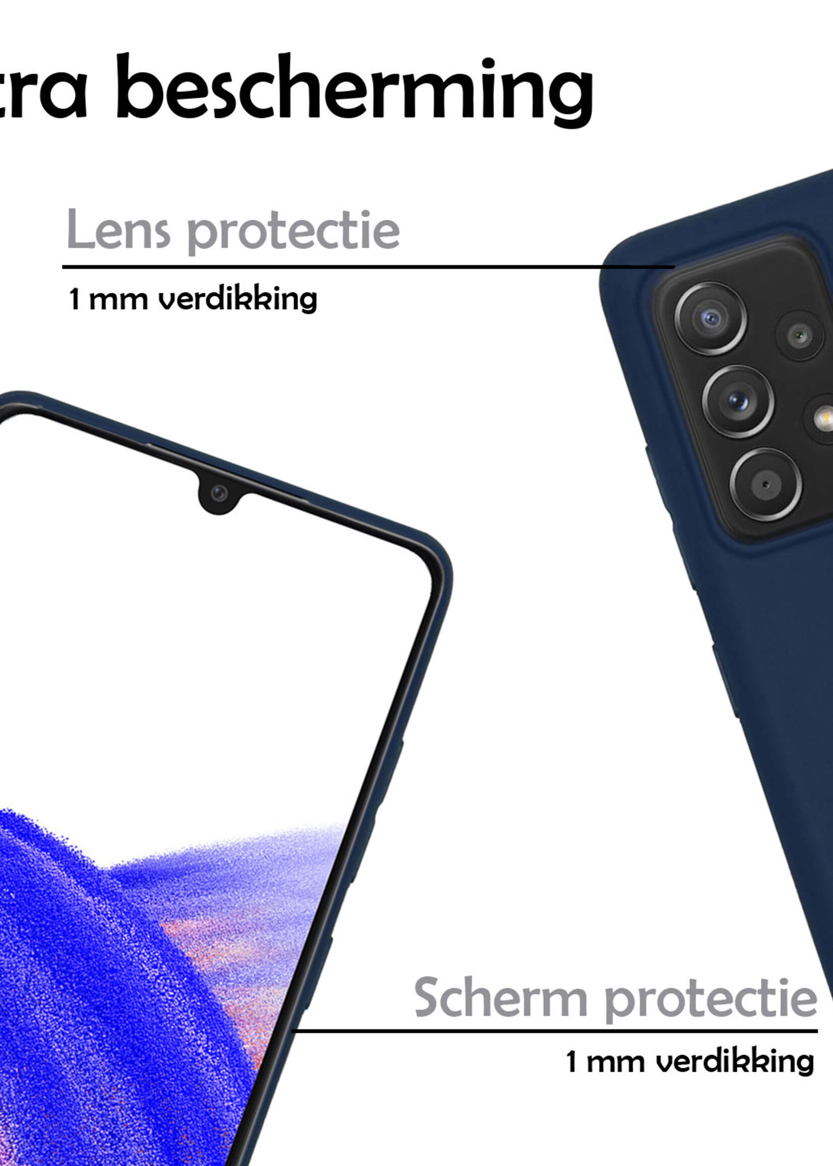 LUQ Hoesje Geschikt voor Samsung A33 Hoesje Siliconen Case Met 2x Screenprotector - Hoes Geschikt voor Samsung Galaxy A33 Hoes Siliconen - Donkerblauw