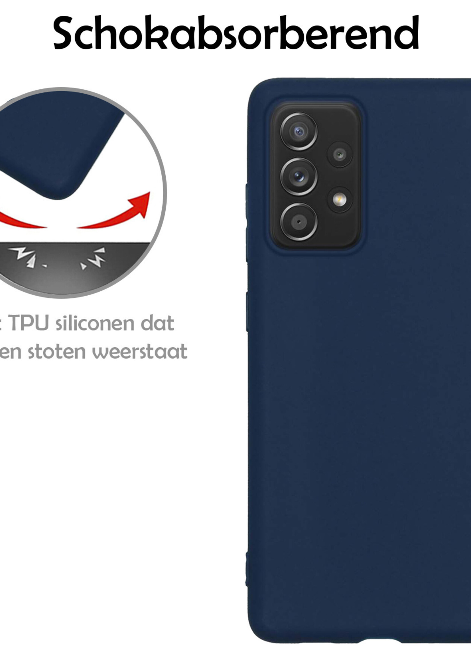 LUQ Hoesje Geschikt voor Samsung A33 Hoesje Siliconen Case Met 2x Screenprotector - Hoes Geschikt voor Samsung Galaxy A33 Hoes Siliconen - Donkerblauw