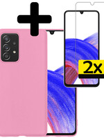 LUQ LUQ Samsung Galaxy A33 Hoesje Siliconen Met 2x Screenprotector - Lichtroze