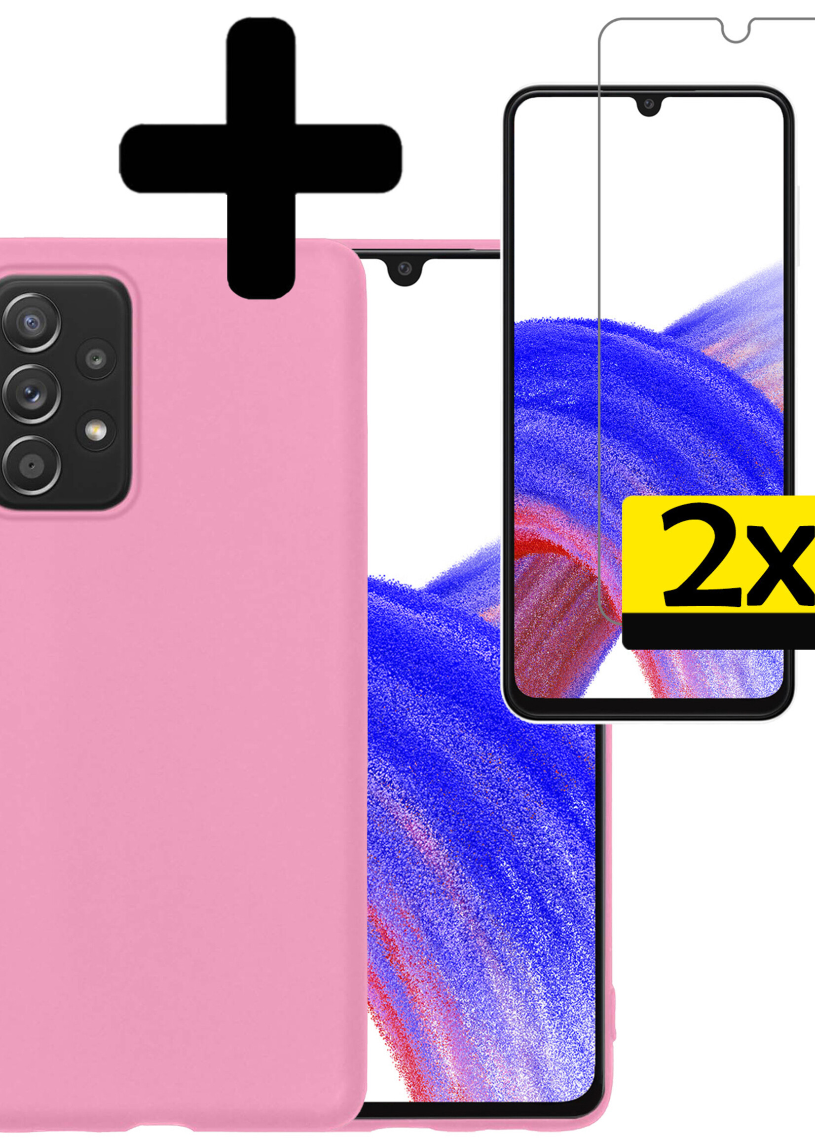 LUQ Hoesje Geschikt voor Samsung A33 Hoesje Siliconen Case Met 2x Screenprotector - Hoes Geschikt voor Samsung Galaxy A33 Hoes Siliconen - Lichtroze