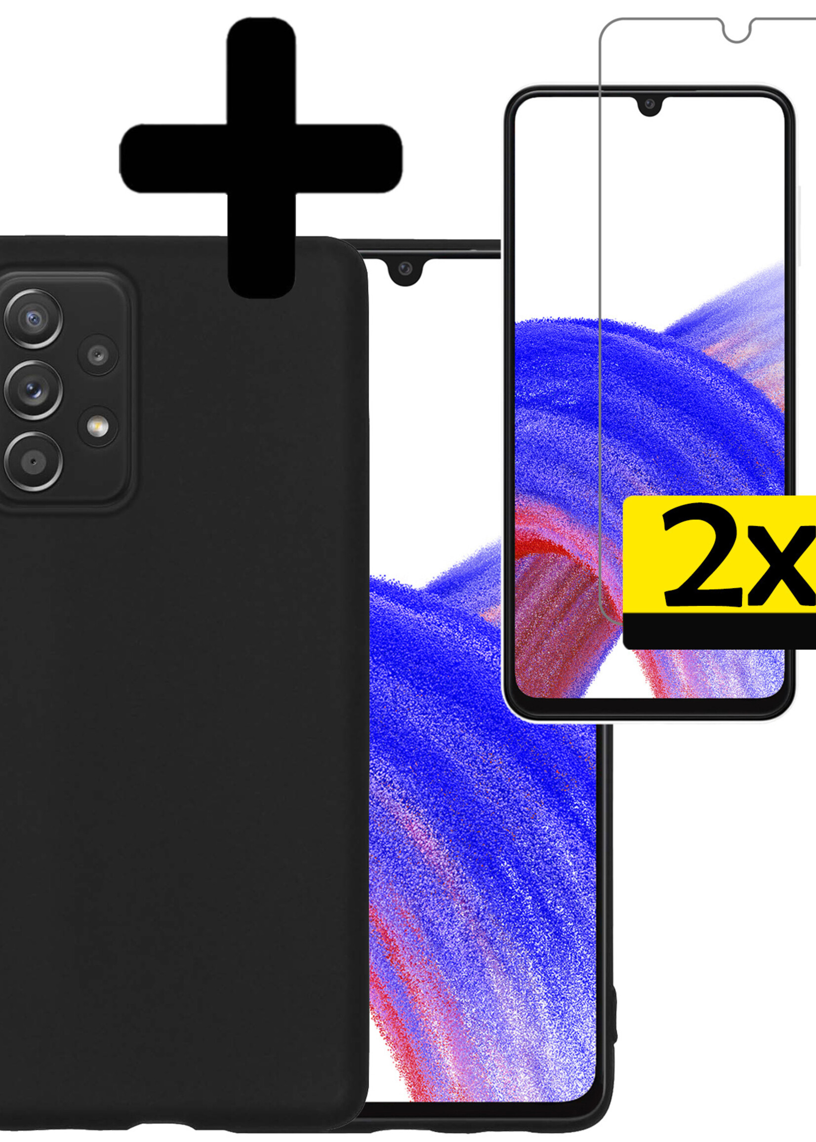 LUQ Hoesje Geschikt voor Samsung A33 Hoesje Siliconen Case Met 2x Screenprotector - Hoes Geschikt voor Samsung Galaxy A33 Hoes Siliconen - Zwart