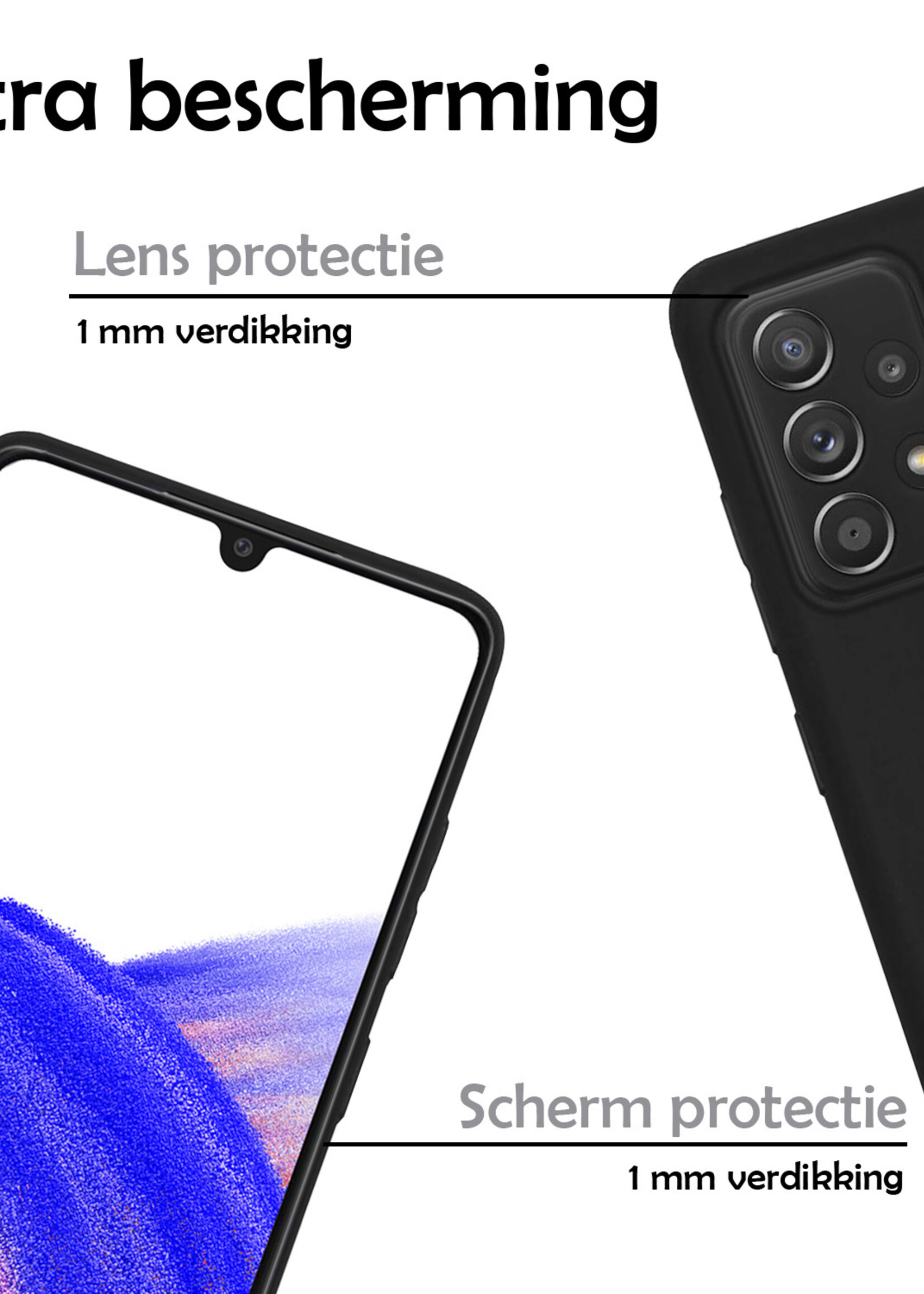 LUQ Hoesje Geschikt voor Samsung A33 Hoesje Siliconen Case Met 2x Screenprotector - Hoes Geschikt voor Samsung Galaxy A33 Hoes Siliconen - Zwart