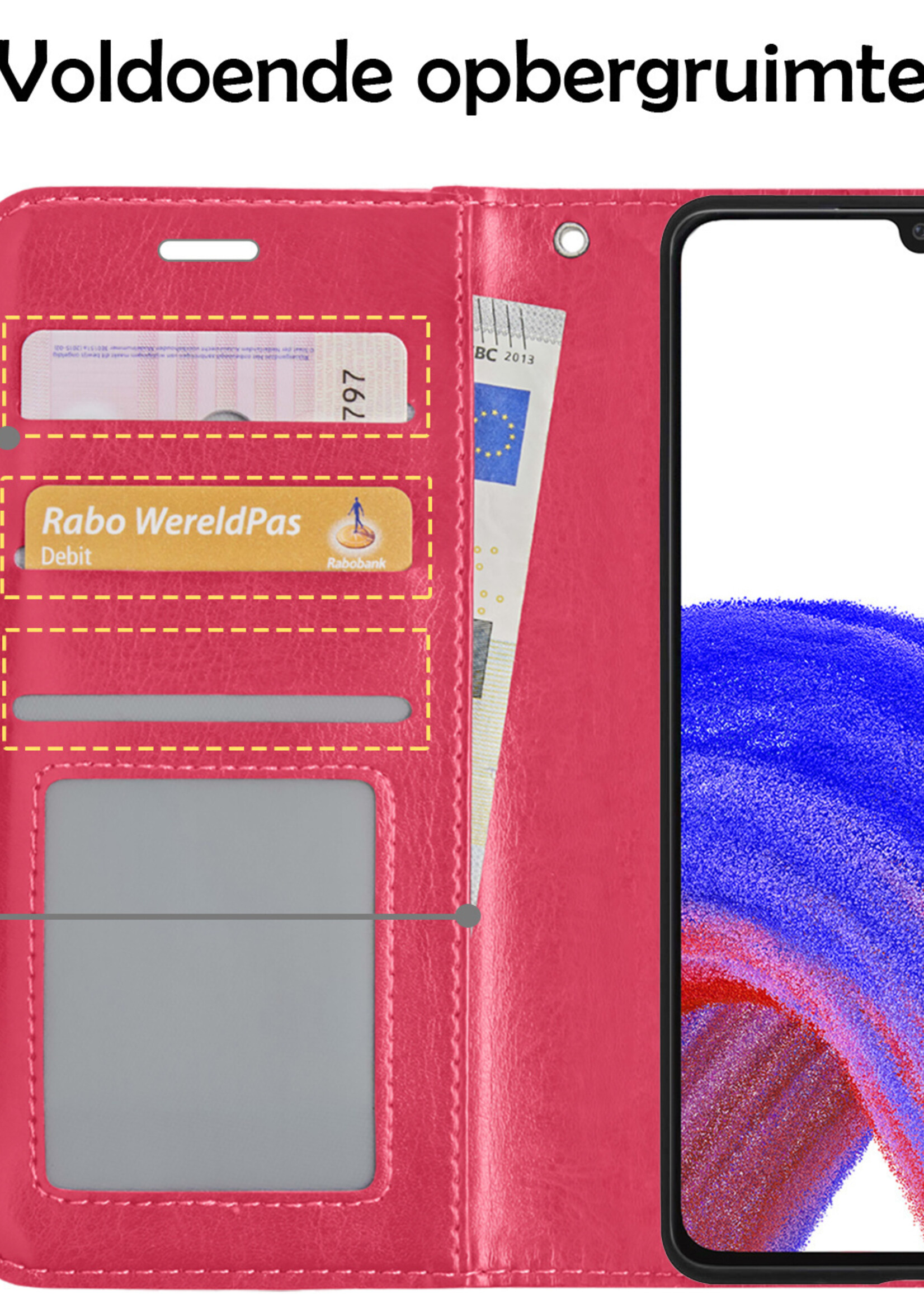 LUQ Hoesje Geschikt voor Samsung A33 Hoesje Book Case Hoes Wallet Cover Met Screenprotector - Hoes Geschikt voor Samsung Galaxy A33 Hoesje Bookcase Hoes - Donkerroze