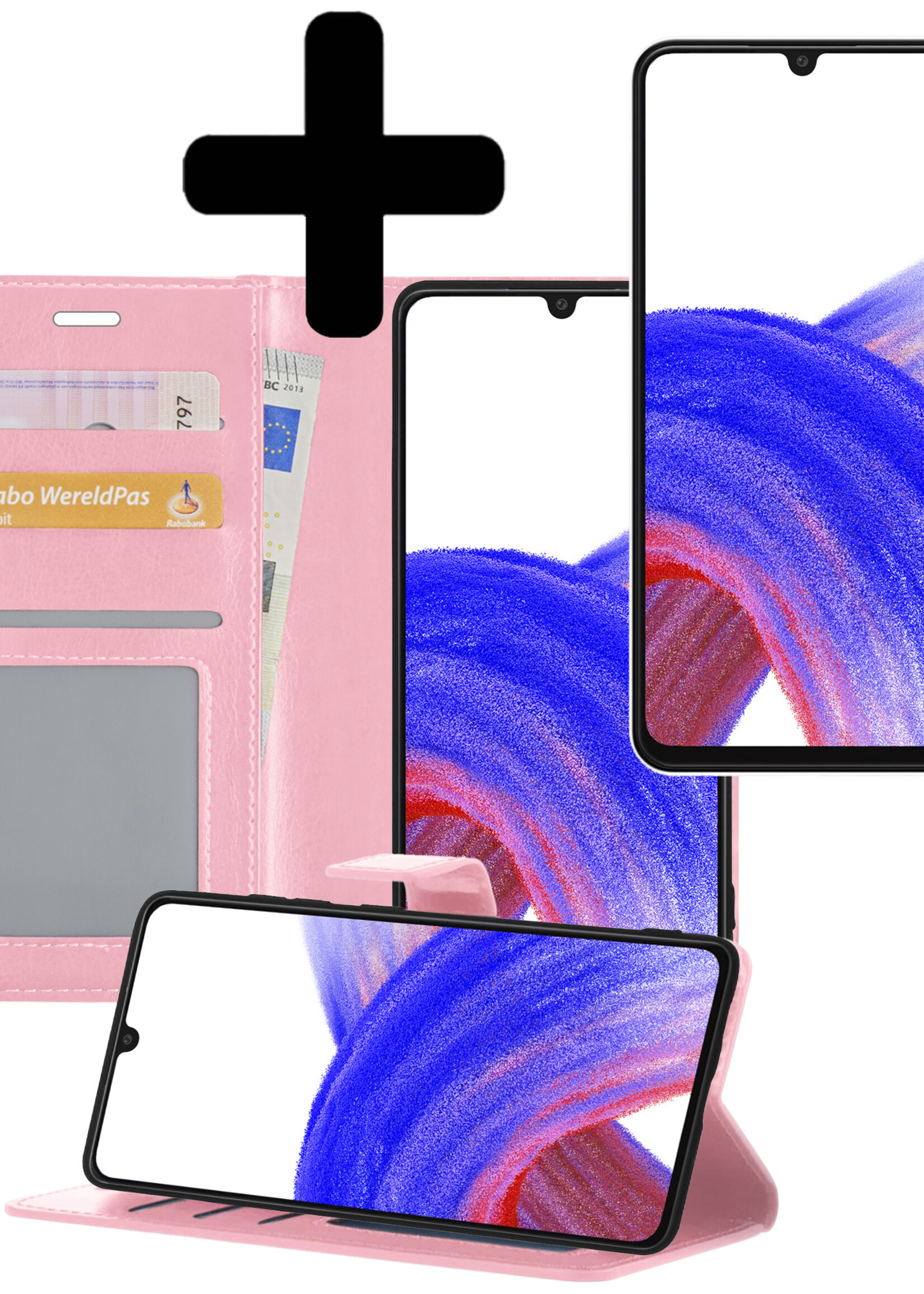 LUQ Hoesje Geschikt voor Samsung A33 Hoesje Book Case Hoes Wallet Cover Met Screenprotector - Hoes Geschikt voor Samsung Galaxy A33 Hoesje Bookcase Hoes - Lichtroze