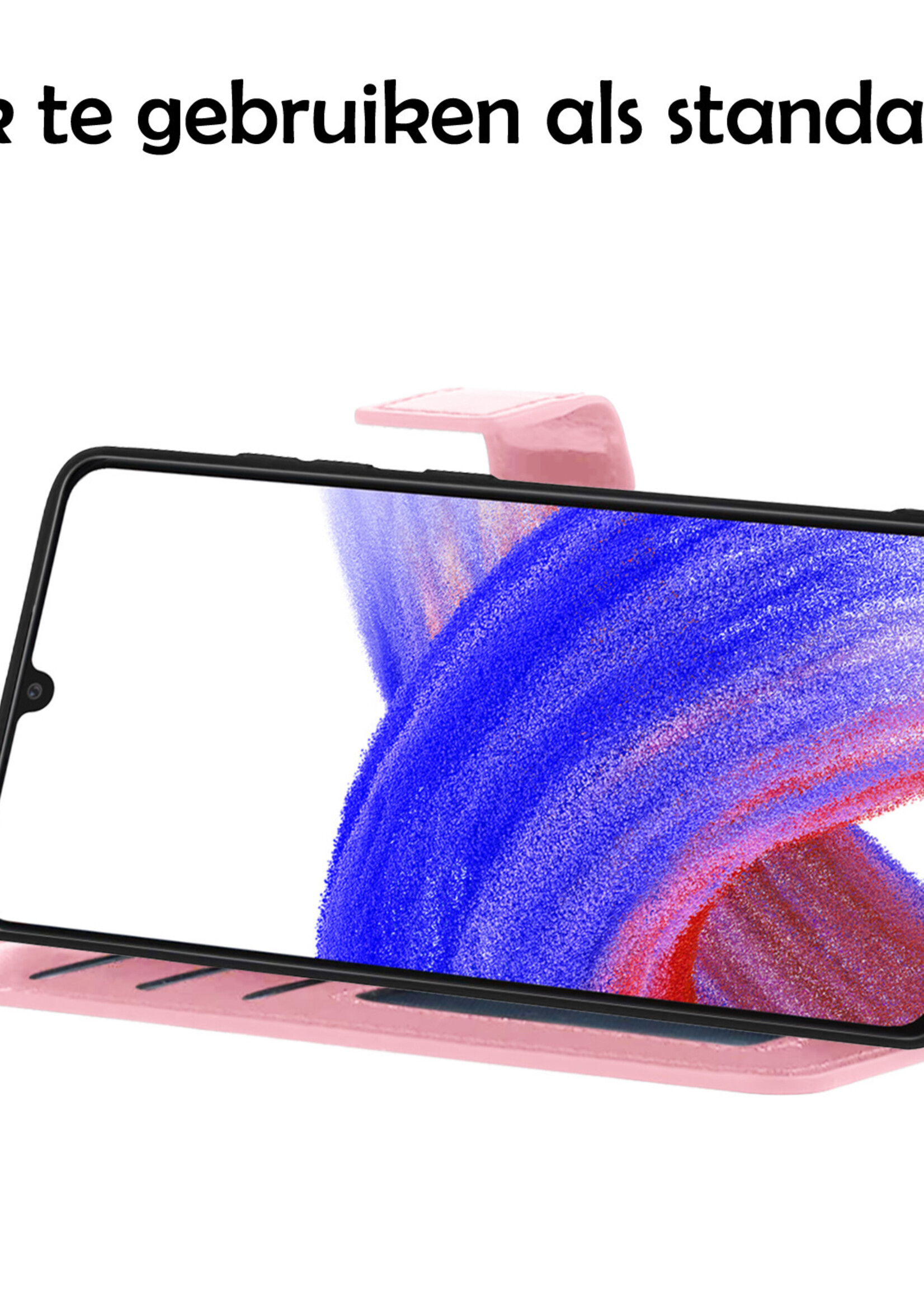LUQ Hoesje Geschikt voor Samsung A33 Hoesje Book Case Hoes Wallet Cover Met Screenprotector - Hoes Geschikt voor Samsung Galaxy A33 Hoesje Bookcase Hoes - Lichtroze