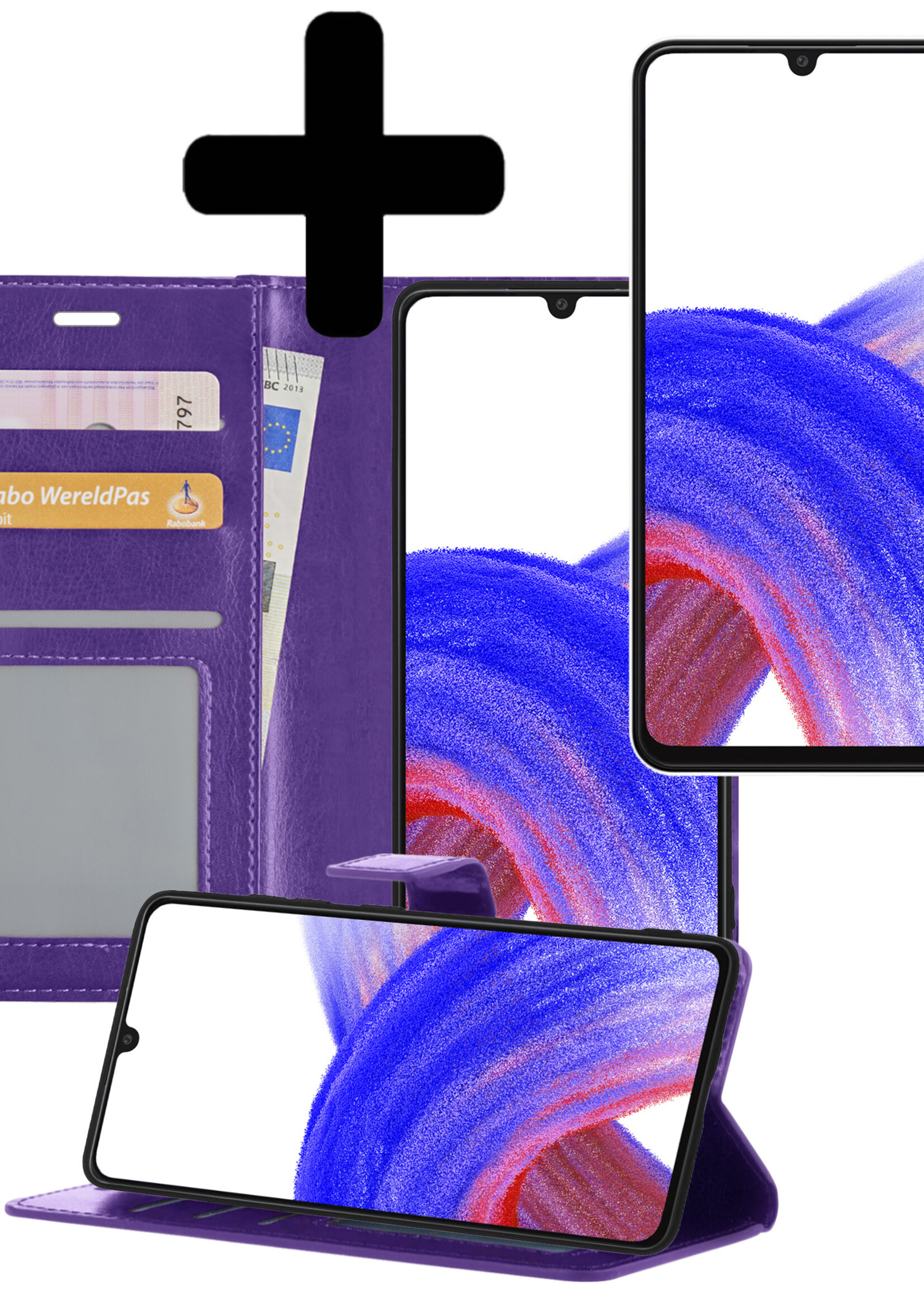 LUQ Hoesje Geschikt voor Samsung A33 Hoesje Book Case Hoes Wallet Cover Met Screenprotector - Hoes Geschikt voor Samsung Galaxy A33 Hoesje Bookcase Hoes - Paars