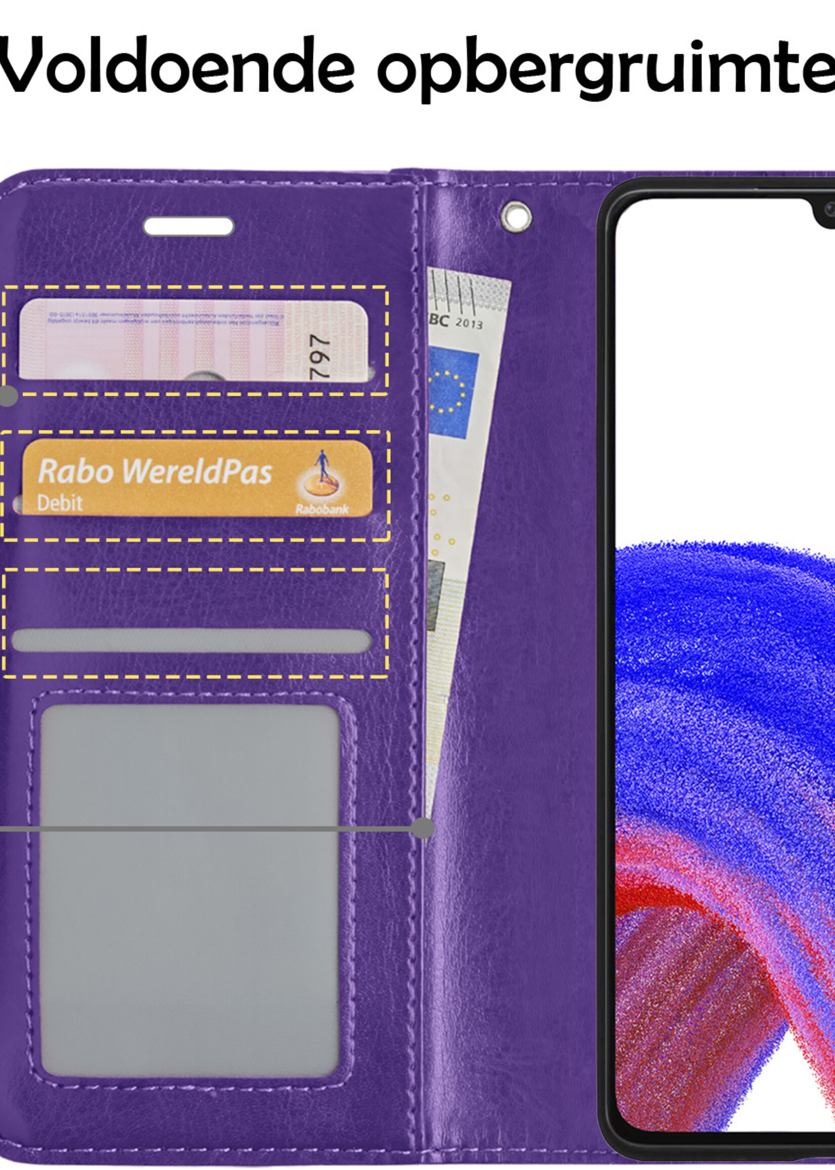 LUQ Hoesje Geschikt voor Samsung A33 Hoesje Book Case Hoes Wallet Cover Met Screenprotector - Hoes Geschikt voor Samsung Galaxy A33 Hoesje Bookcase Hoes - Paars