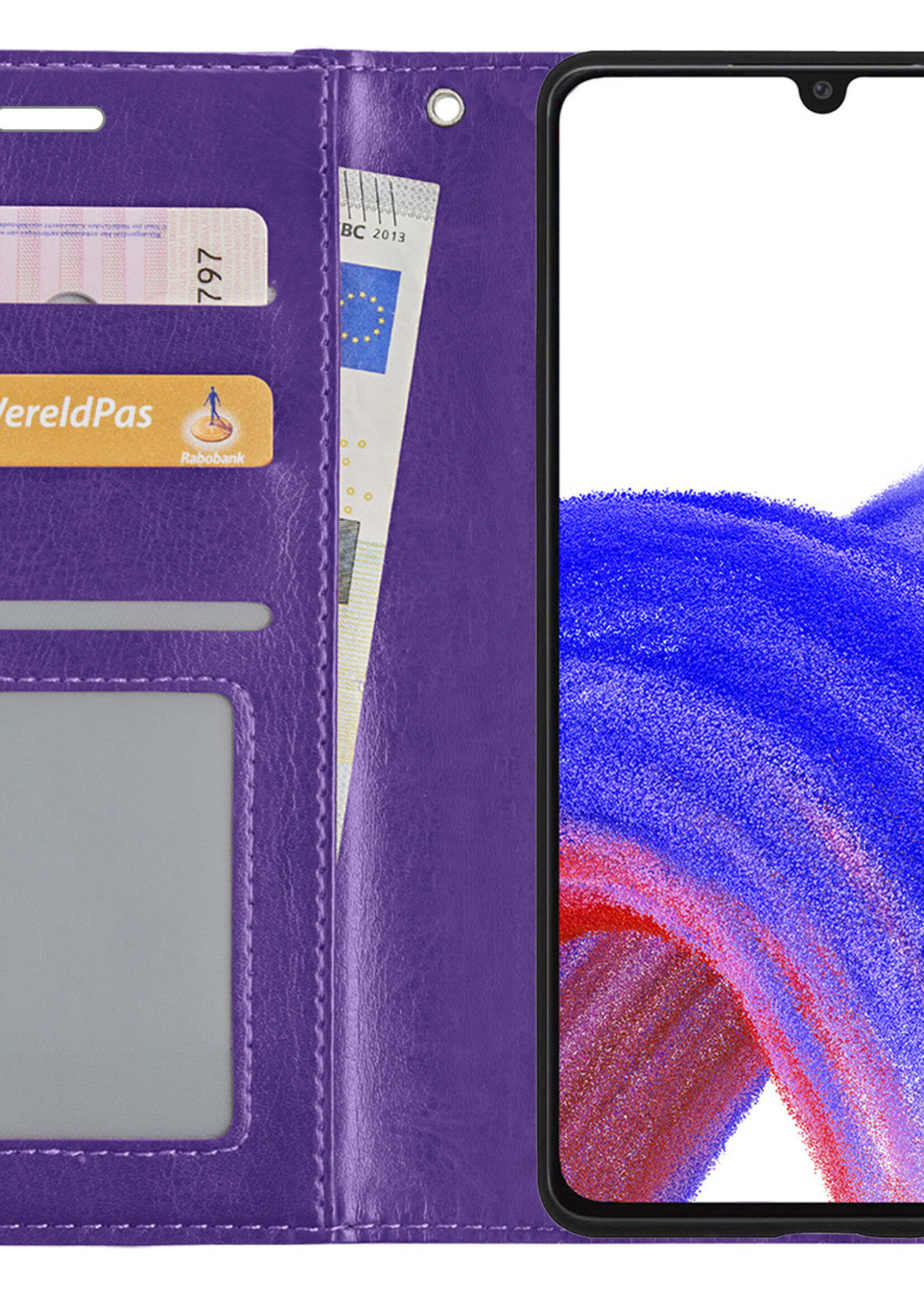 LUQ Hoesje Geschikt voor Samsung A33 Hoesje Book Case Hoes Wallet Cover Met Screenprotector - Hoes Geschikt voor Samsung Galaxy A33 Hoesje Bookcase Hoes - Paars