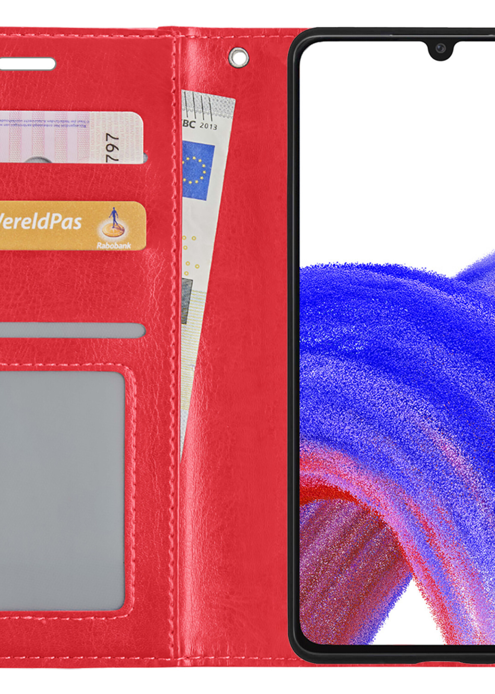 LUQ Hoesje Geschikt voor Samsung A33 Hoesje Book Case Hoes Wallet Cover Met Screenprotector - Hoes Geschikt voor Samsung Galaxy A33 Hoesje Bookcase Hoes - Rood