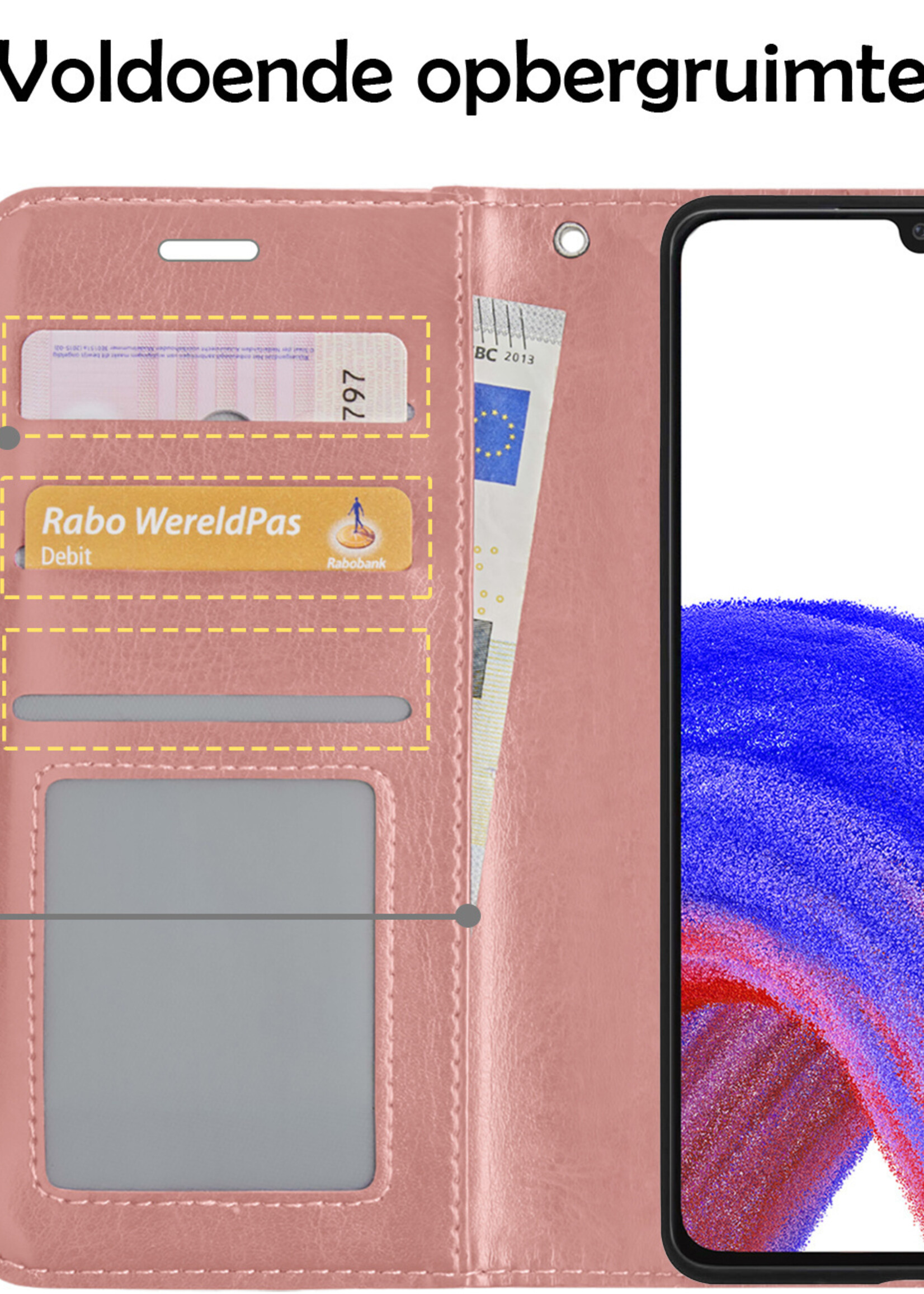 LUQ Hoesje Geschikt voor Samsung A33 Hoesje Book Case Hoes Wallet Cover Met Screenprotector - Hoes Geschikt voor Samsung Galaxy A33 Hoesje Bookcase Hoes - Rosé goud