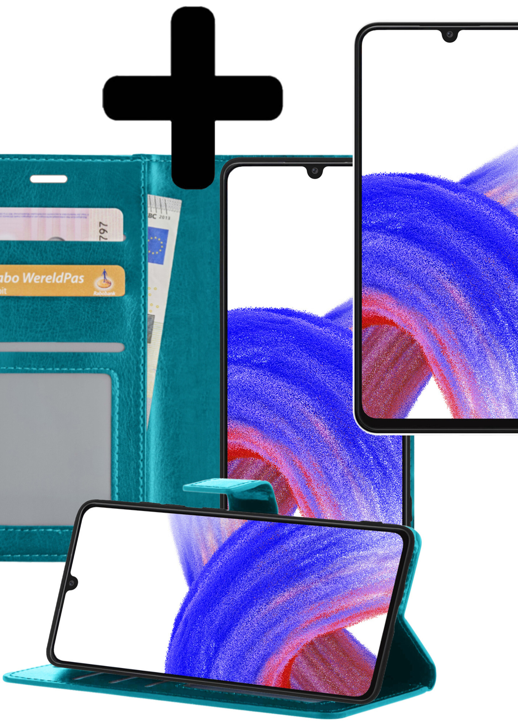 LUQ Hoesje Geschikt voor Samsung A33 Hoesje Book Case Hoes Wallet Cover Met Screenprotector - Hoes Geschikt voor Samsung Galaxy A33 Hoesje Bookcase Hoes - Turquoise