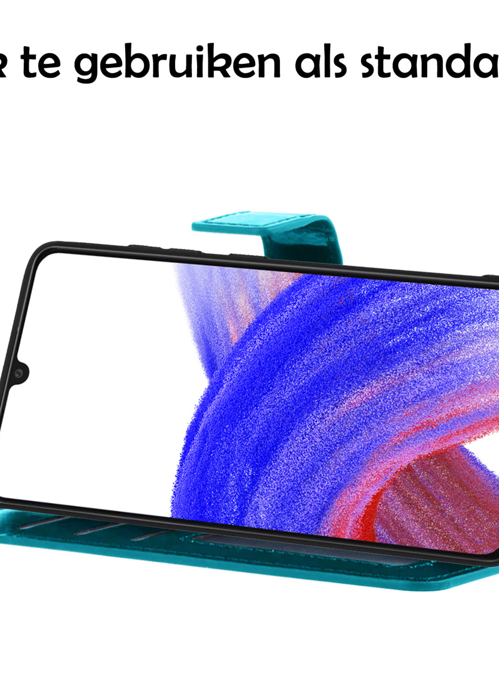 LUQ Hoesje Geschikt voor Samsung A33 Hoesje Book Case Hoes Wallet Cover Met Screenprotector - Hoes Geschikt voor Samsung Galaxy A33 Hoesje Bookcase Hoes - Turquoise