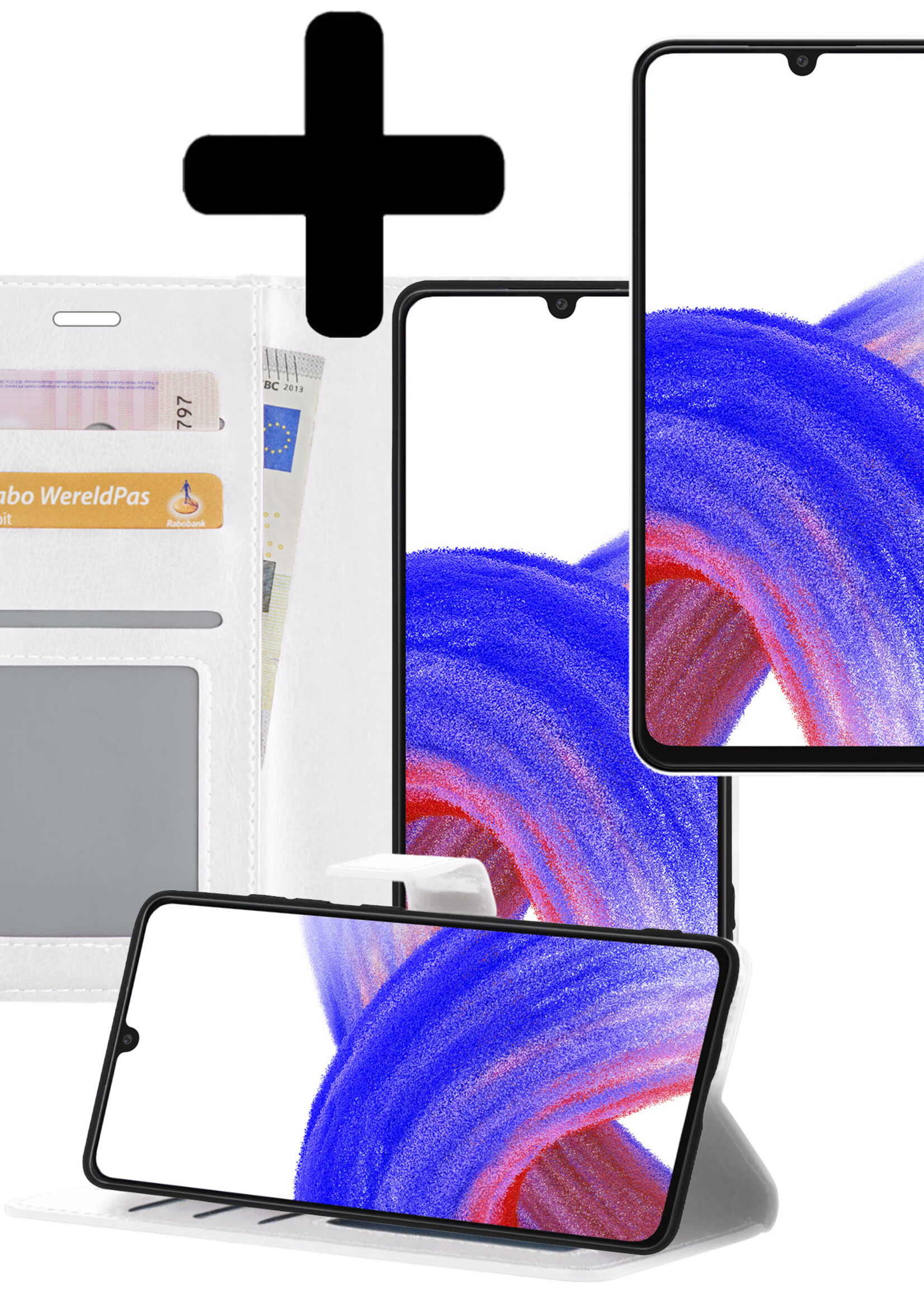 LUQ Hoesje Geschikt voor Samsung A33 Hoesje Book Case Hoes Wallet Cover Met Screenprotector - Hoes Geschikt voor Samsung Galaxy A33 Hoesje Bookcase Hoes - Wit