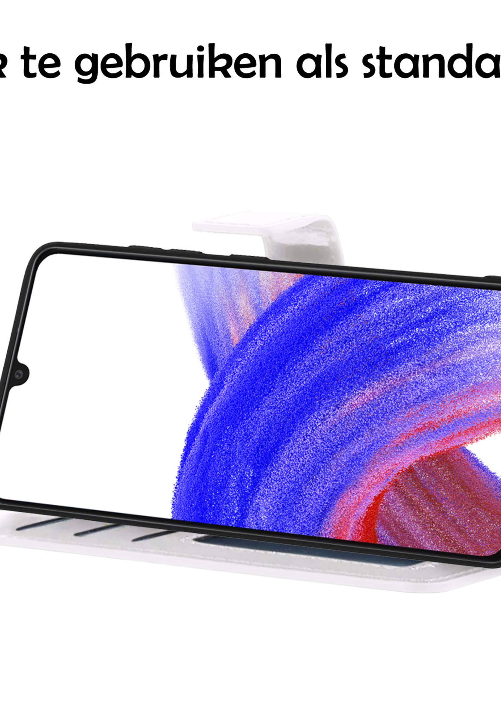 LUQ Hoesje Geschikt voor Samsung A33 Hoesje Book Case Hoes Wallet Cover Met Screenprotector - Hoes Geschikt voor Samsung Galaxy A33 Hoesje Bookcase Hoes - Wit