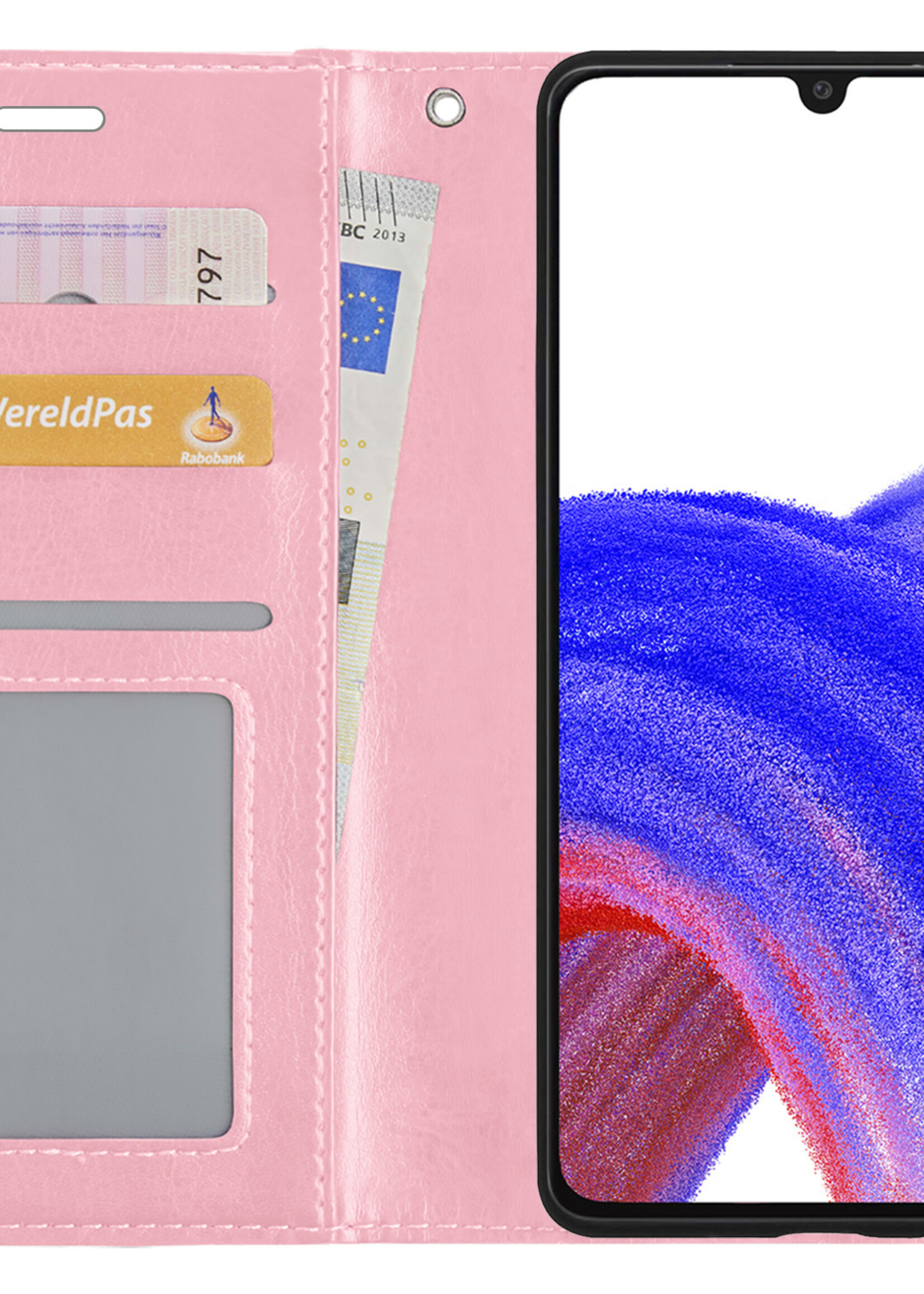 LUQ Hoesje Geschikt voor Samsung A33 Hoesje Book Case Hoes Wallet Cover Met 2x Screenprotector - Hoes Geschikt voor Samsung Galaxy A33 Hoesje Bookcase Hoes - Lichtroze