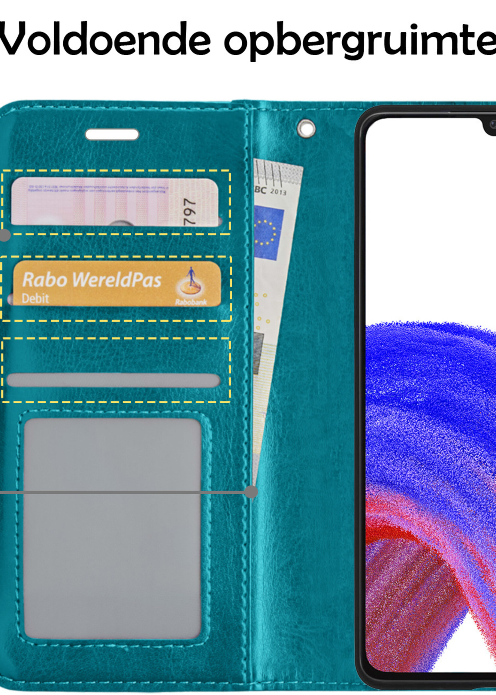 LUQ Hoesje Geschikt voor Samsung A33 Hoesje Book Case Hoes Wallet Cover Met 2x Screenprotector - Hoes Geschikt voor Samsung Galaxy A33 Hoesje Bookcase Hoes - Turquoise