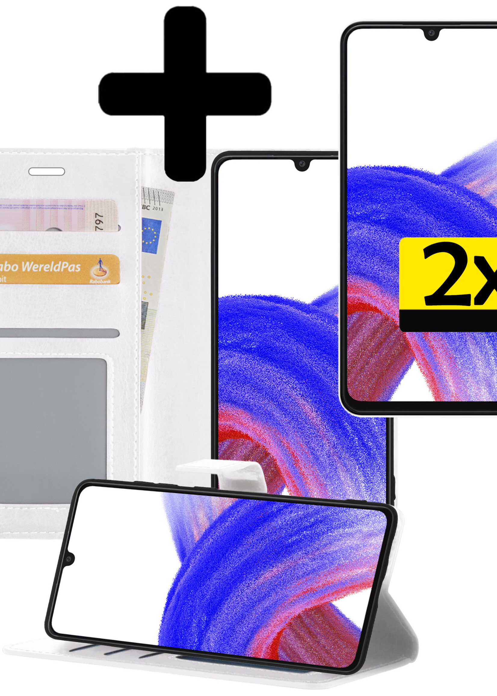 LUQ Hoesje Geschikt voor Samsung A33 Hoesje Book Case Hoes Wallet Cover Met 2x Screenprotector - Hoes Geschikt voor Samsung Galaxy A33 Hoesje Bookcase Hoes - Wit