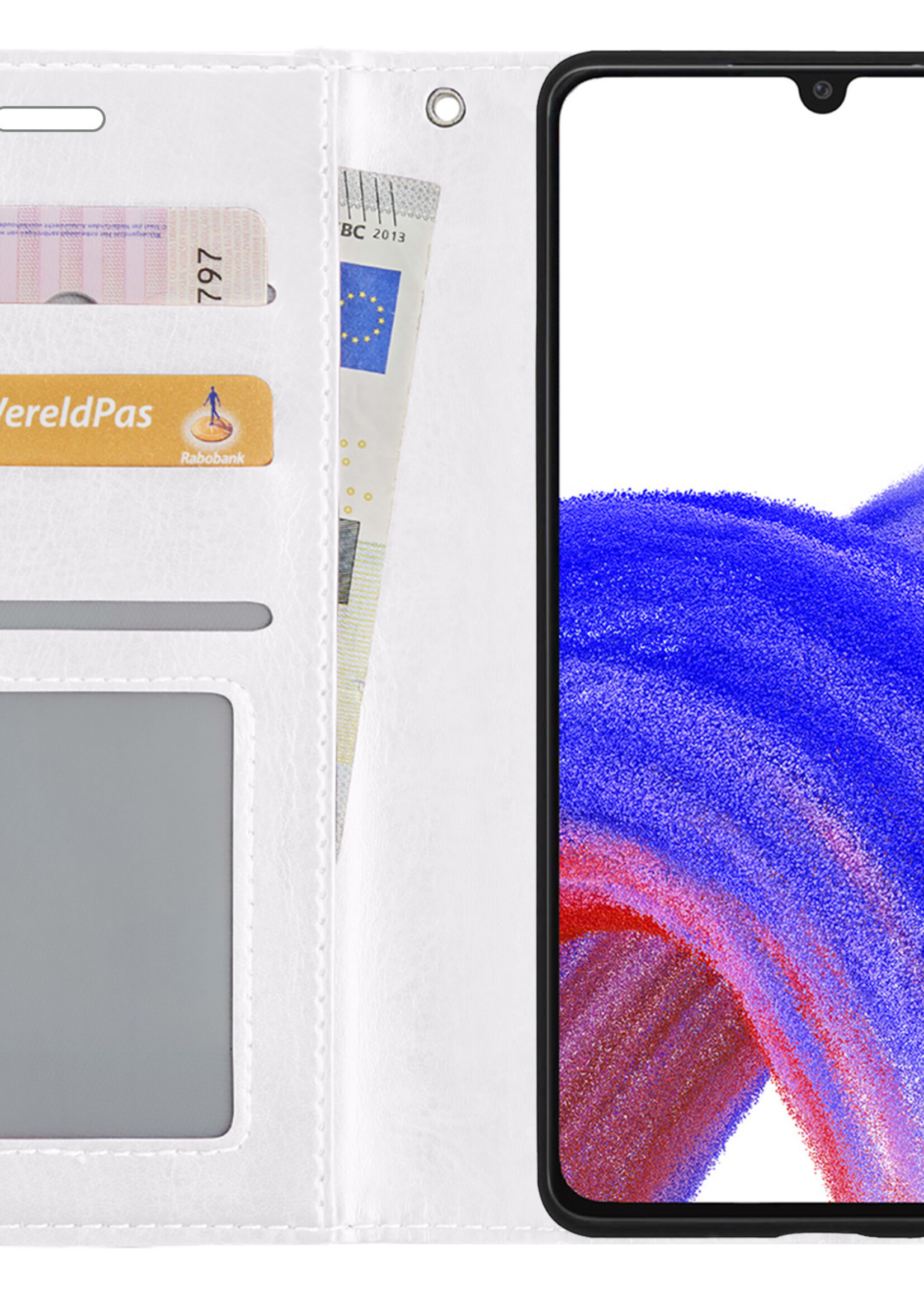 LUQ Hoesje Geschikt voor Samsung A33 Hoesje Book Case Hoes Wallet Cover Met 2x Screenprotector - Hoes Geschikt voor Samsung Galaxy A33 Hoesje Bookcase Hoes - Wit