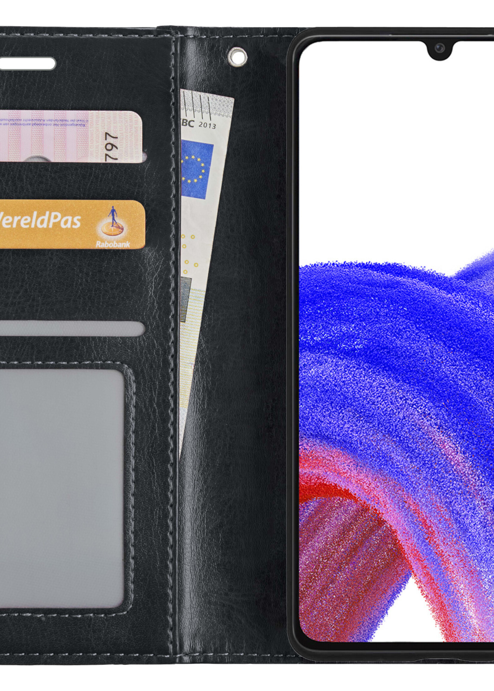 LUQ Hoesje Geschikt voor Samsung A33 Hoesje Book Case Hoes Wallet Cover Met 2x Screenprotector - Hoes Geschikt voor Samsung Galaxy A33 Hoesje Bookcase Hoes - Zwart