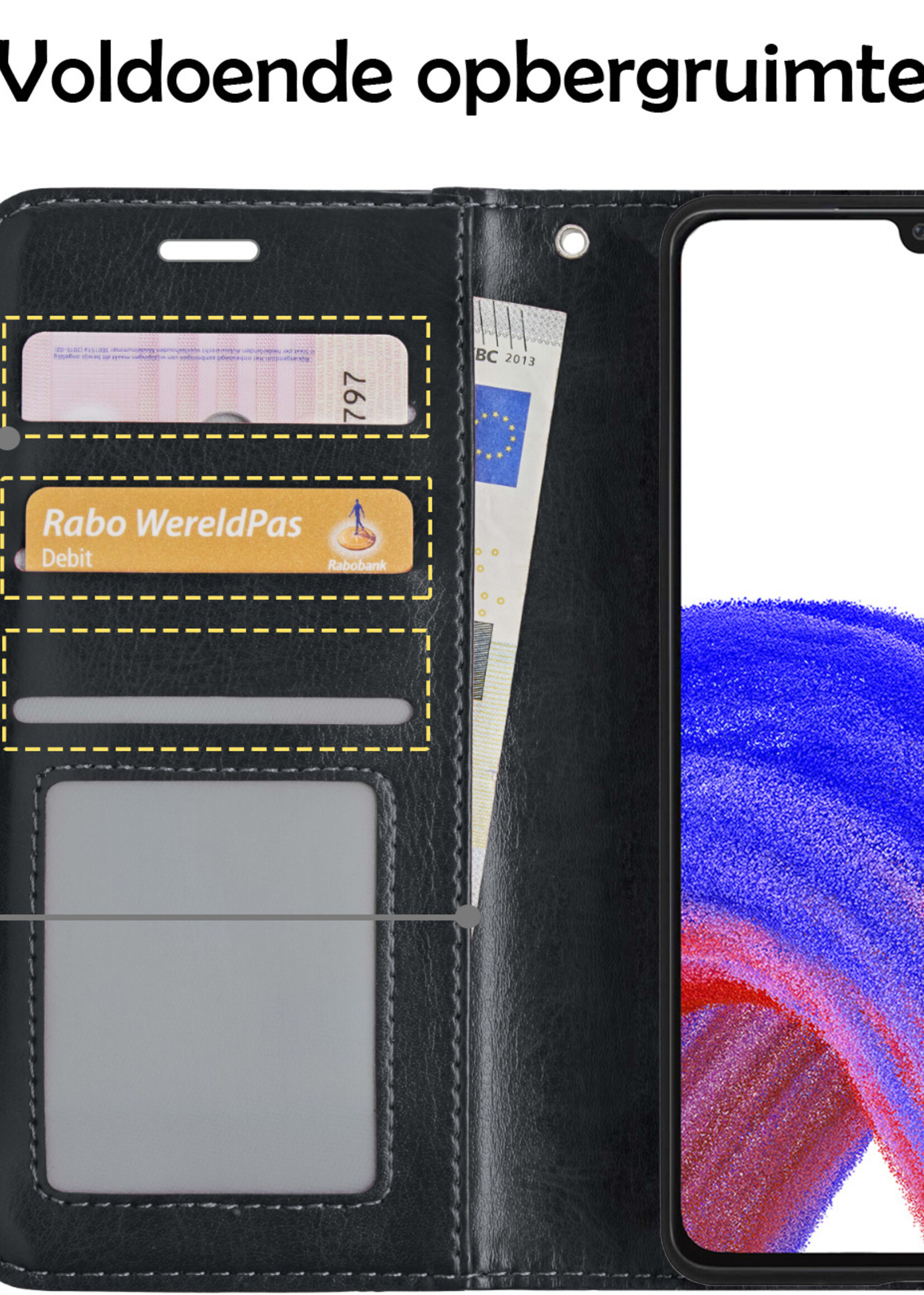 LUQ Hoesje Geschikt voor Samsung A33 Hoesje Book Case Hoes Wallet Cover Met 2x Screenprotector - Hoes Geschikt voor Samsung Galaxy A33 Hoesje Bookcase Hoes - Zwart