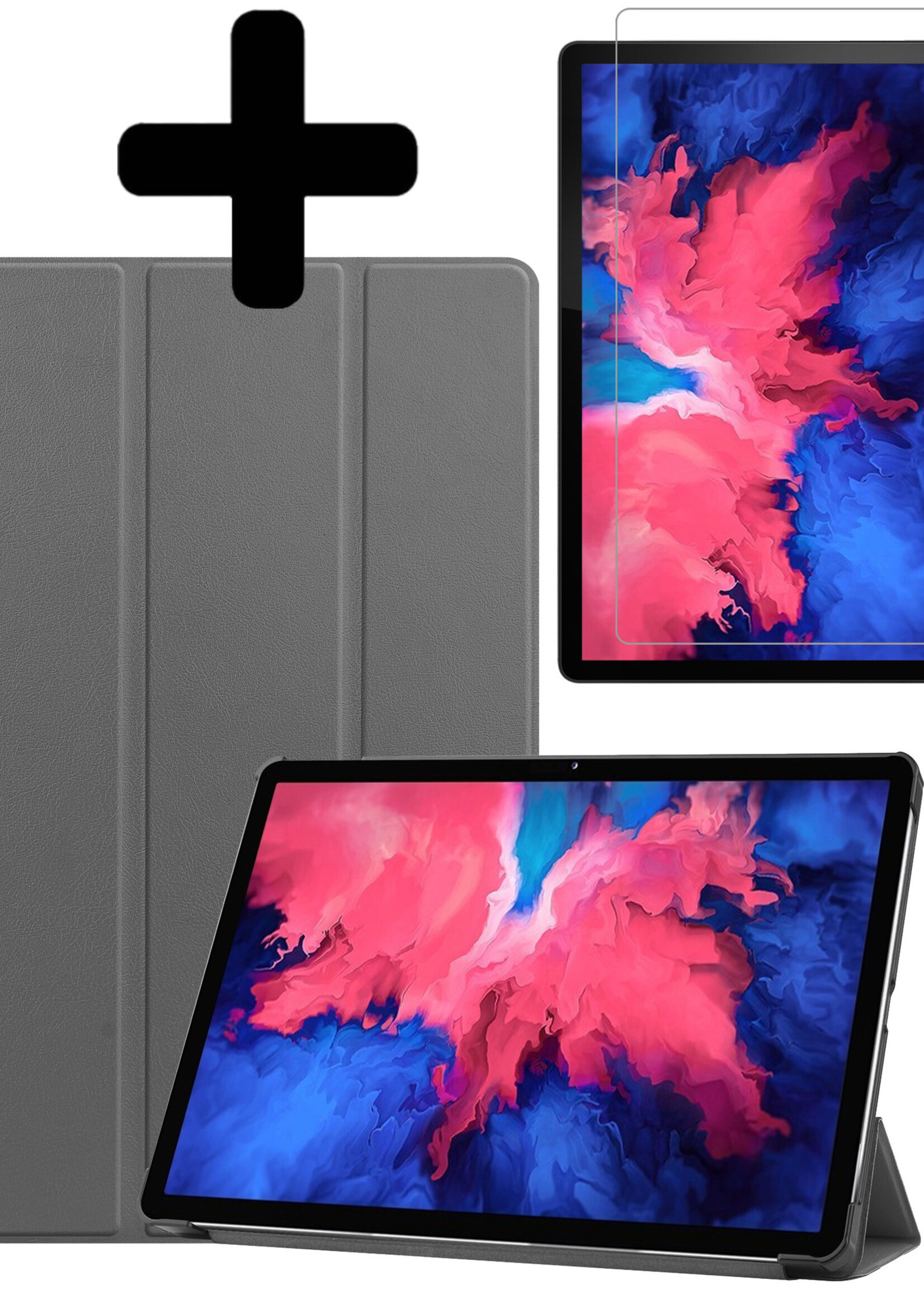 LUQ Hoes Geschikt voor Lenovo Tab P11 Hoes Luxe Hoesje Book Case Met Screenprotector - Hoesje Geschikt voor Lenovo Tab P11 Hoes Cover - Grijs