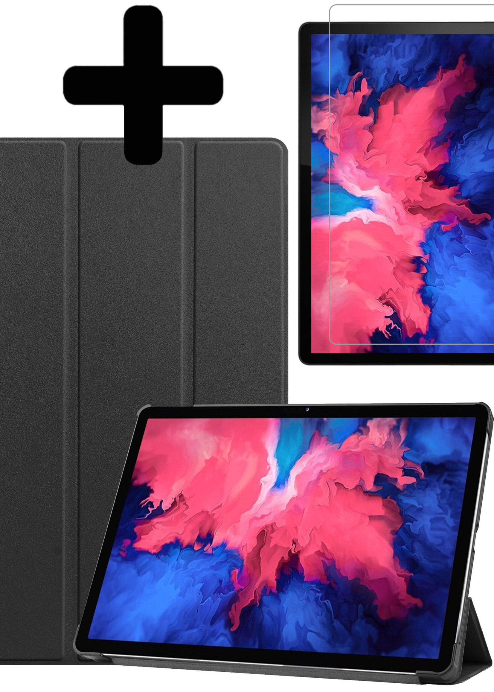 LUQ Hoes Geschikt voor Lenovo Tab P11 Hoes Luxe Hoesje Book Case Met Screenprotector - Hoesje Geschikt voor Lenovo Tab P11 Hoes Cover - Zwart