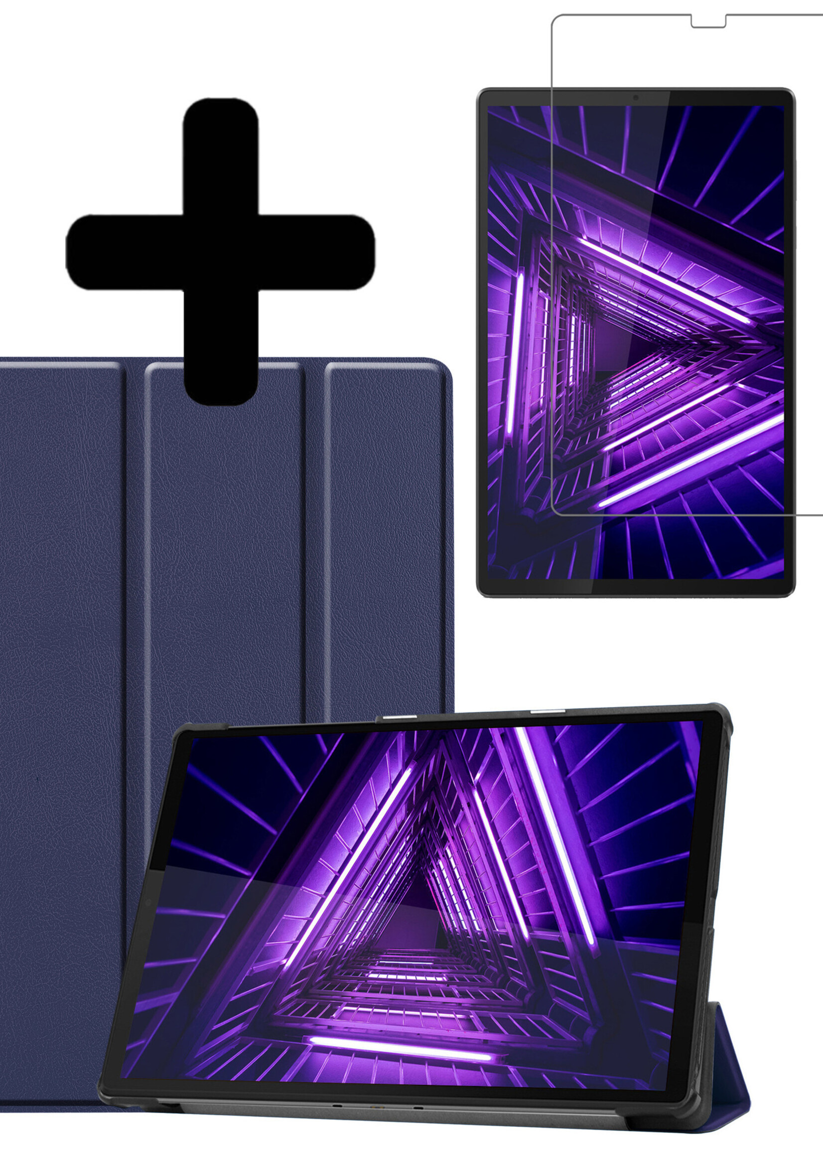 LUQ Hoes Geschikt voor Lenovo Tab M10 FHD Plus 2nd Gen Hoes Luxe Hoesje Book Case Met Screenprotector - Hoesje Geschikt voor Lenovo Tab M10 FHD Plus (2e Gen) Hoes Cover - Donkerblauw