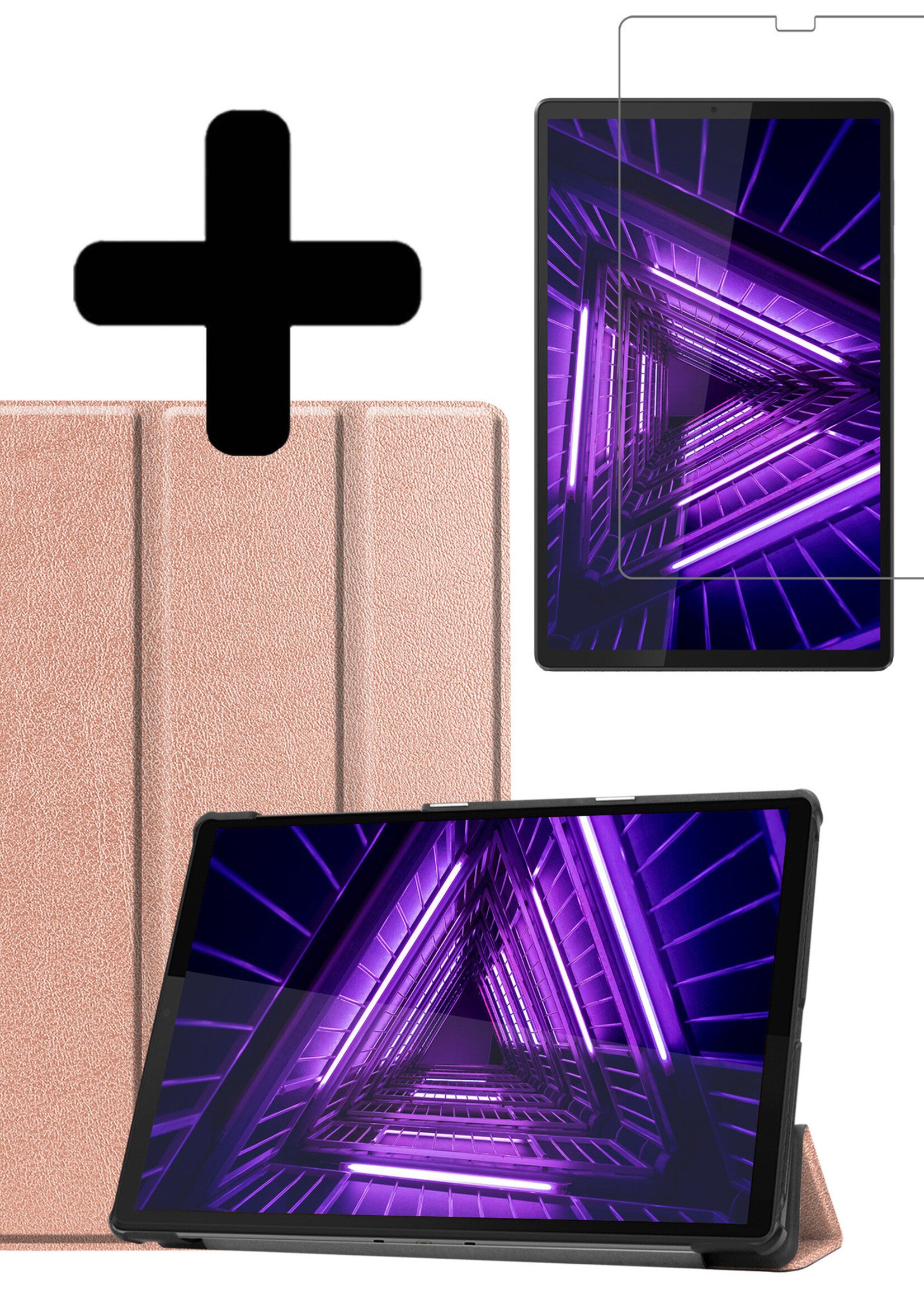 LUQ Hoes Geschikt voor Lenovo Tab M10 FHD Plus 2nd Gen Hoes Luxe Hoesje Book Case Met Screenprotector - Hoesje Geschikt voor Lenovo Tab M10 FHD Plus (2e Gen) Hoes Cover - Rosé goud